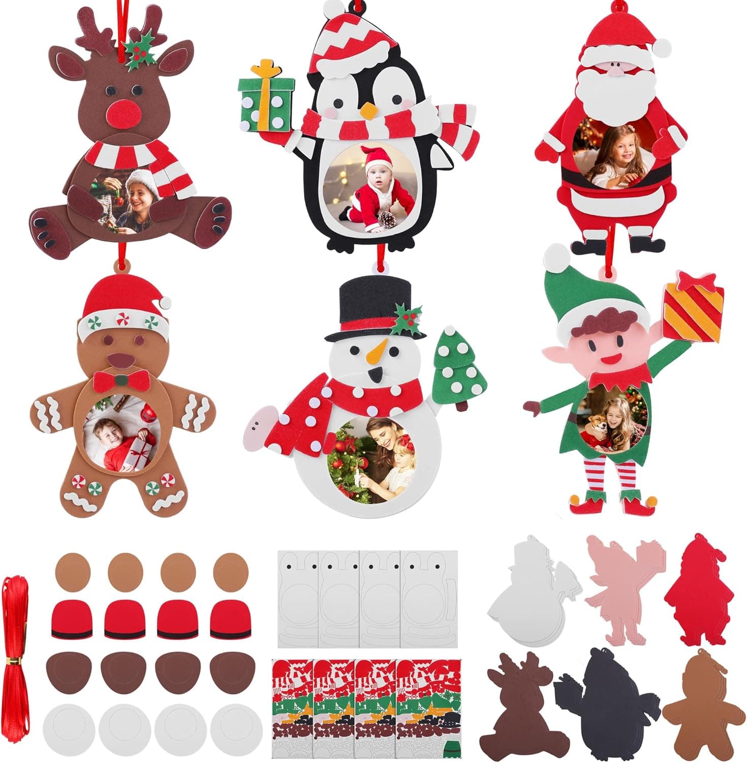 Elcoho 24 Pieces Christmas Foam Sticker Set Photo Frame DIY Ornament Craft Christmas Santa Elk Snowman Stickers for Christmas Stocking Stuffers Party Favors, 6 Styles
