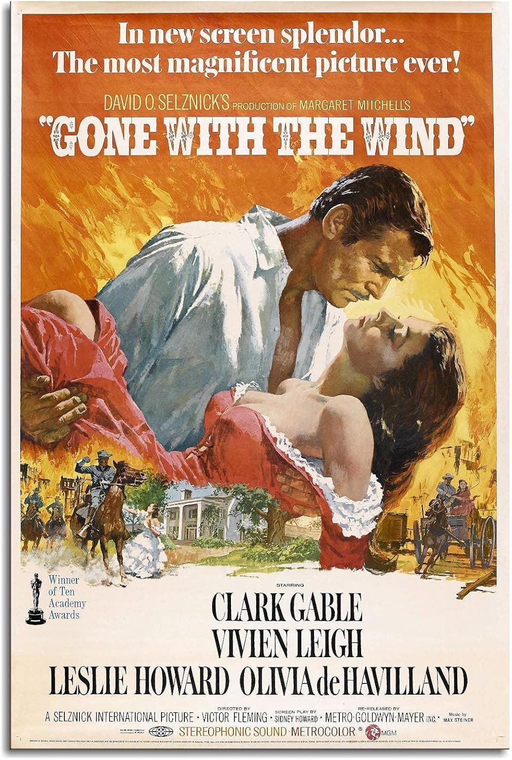 Lzacvbw Gone With The Wind Clark Gable Movie Poster Print A11 Poster MOVIE POSTER Canvas Prints Wall Art For Home Office Decorations Unframed 36"x24"