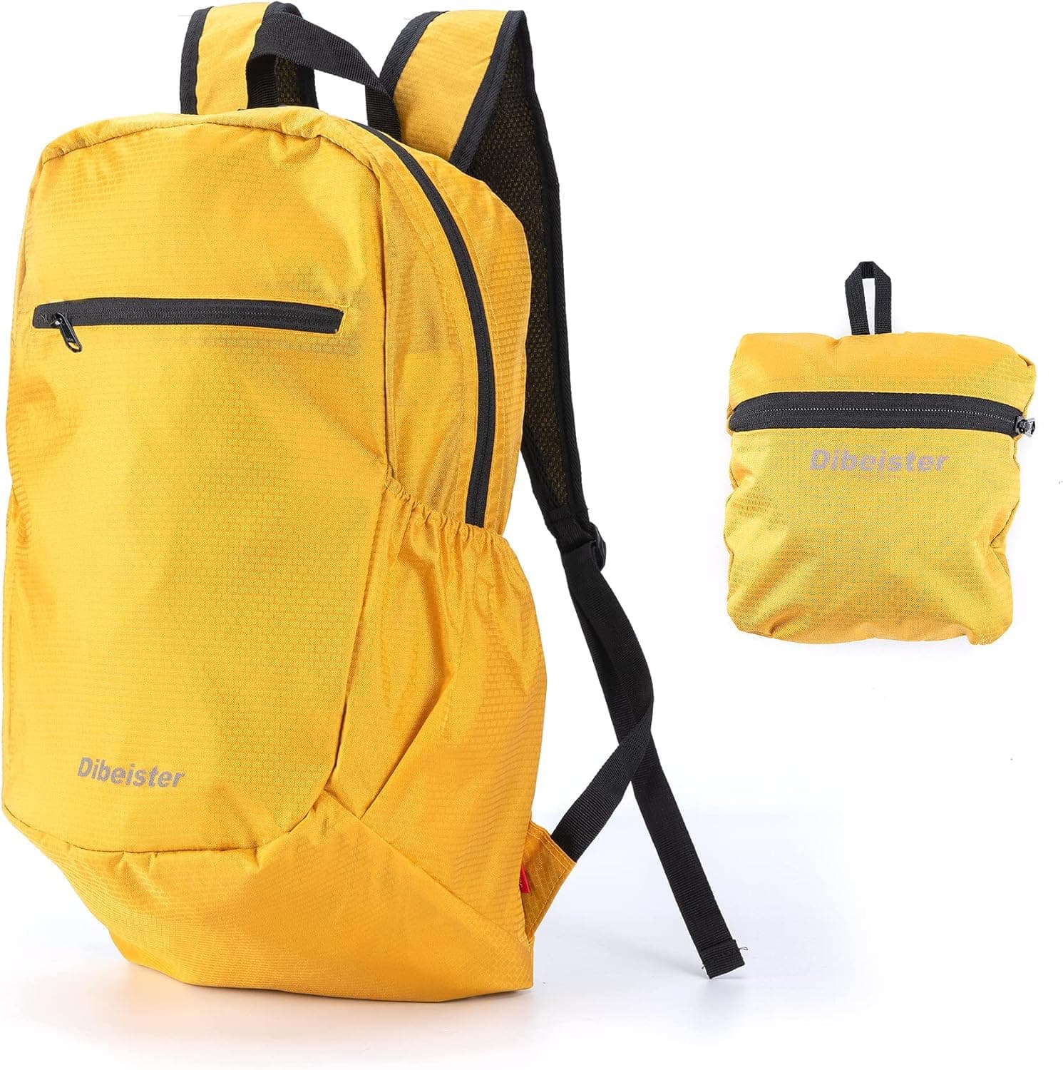 Dibeister lightweight foldable backpack - with YKK zipper, hiking backpack, camping outdoor holiday daily bag (Yellow)
