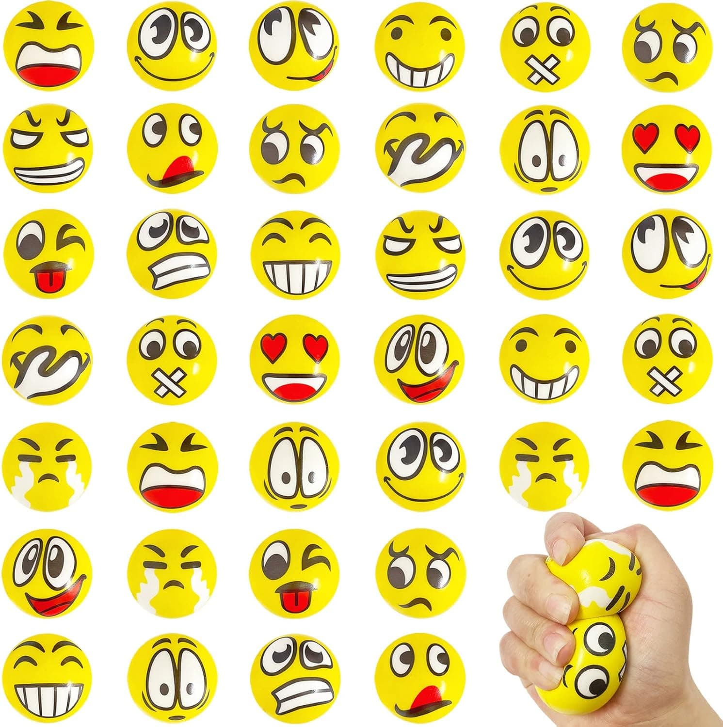 40 Pcs Face Stress Balls,Mini 2" Funny Face Squeeze Balls,Stress Relief Foam Balls for Classroom,Coworkers,Gifts,Kids,Party Favors,Present Fillers