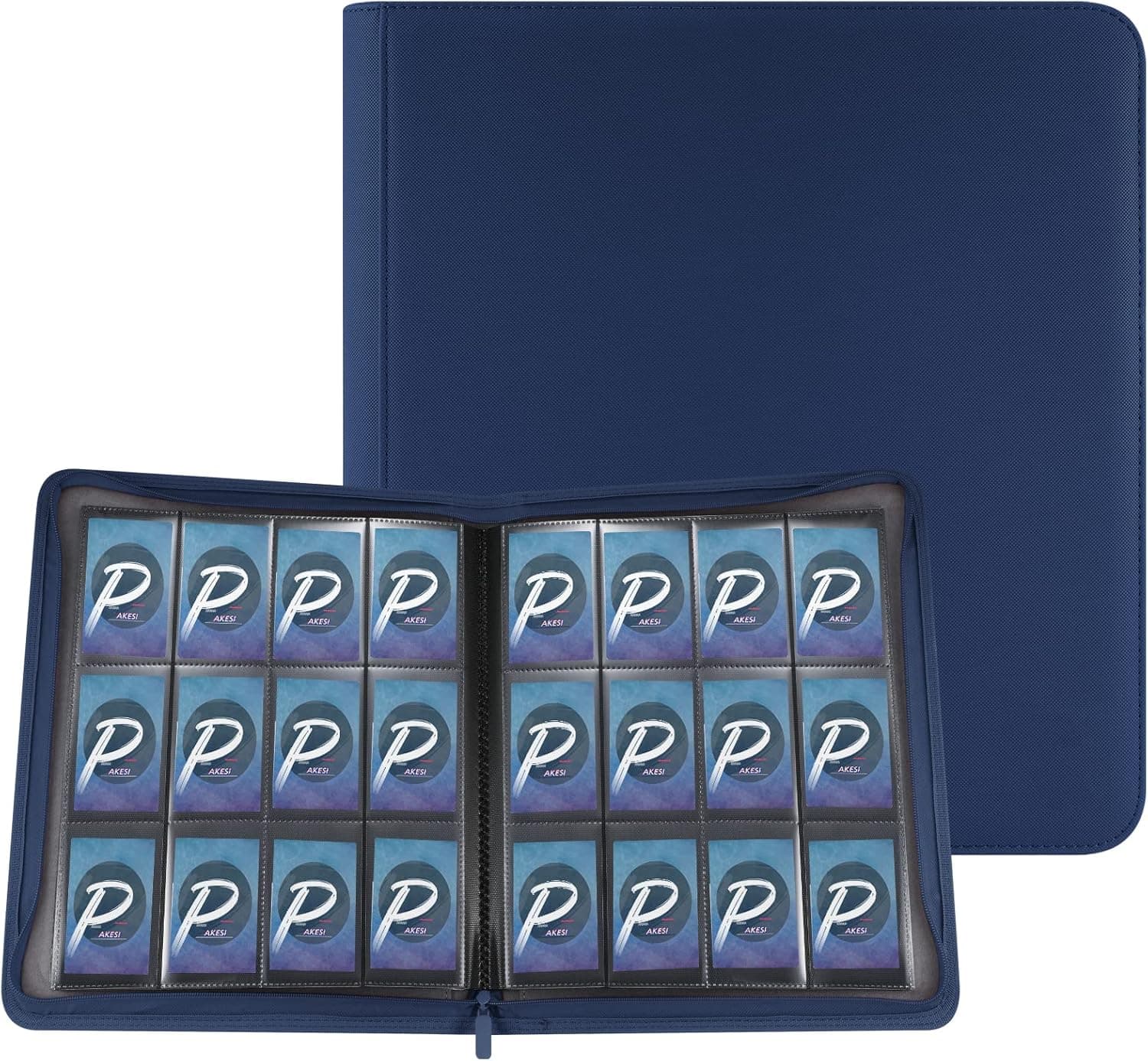 PAKESI 12 Pocket Trading Card Album Folder Card Collection Binder with 20 Removable Sheets Holds Up to 480 Cards - 360 Side Loading Pocket Binder for TCG (Blue)