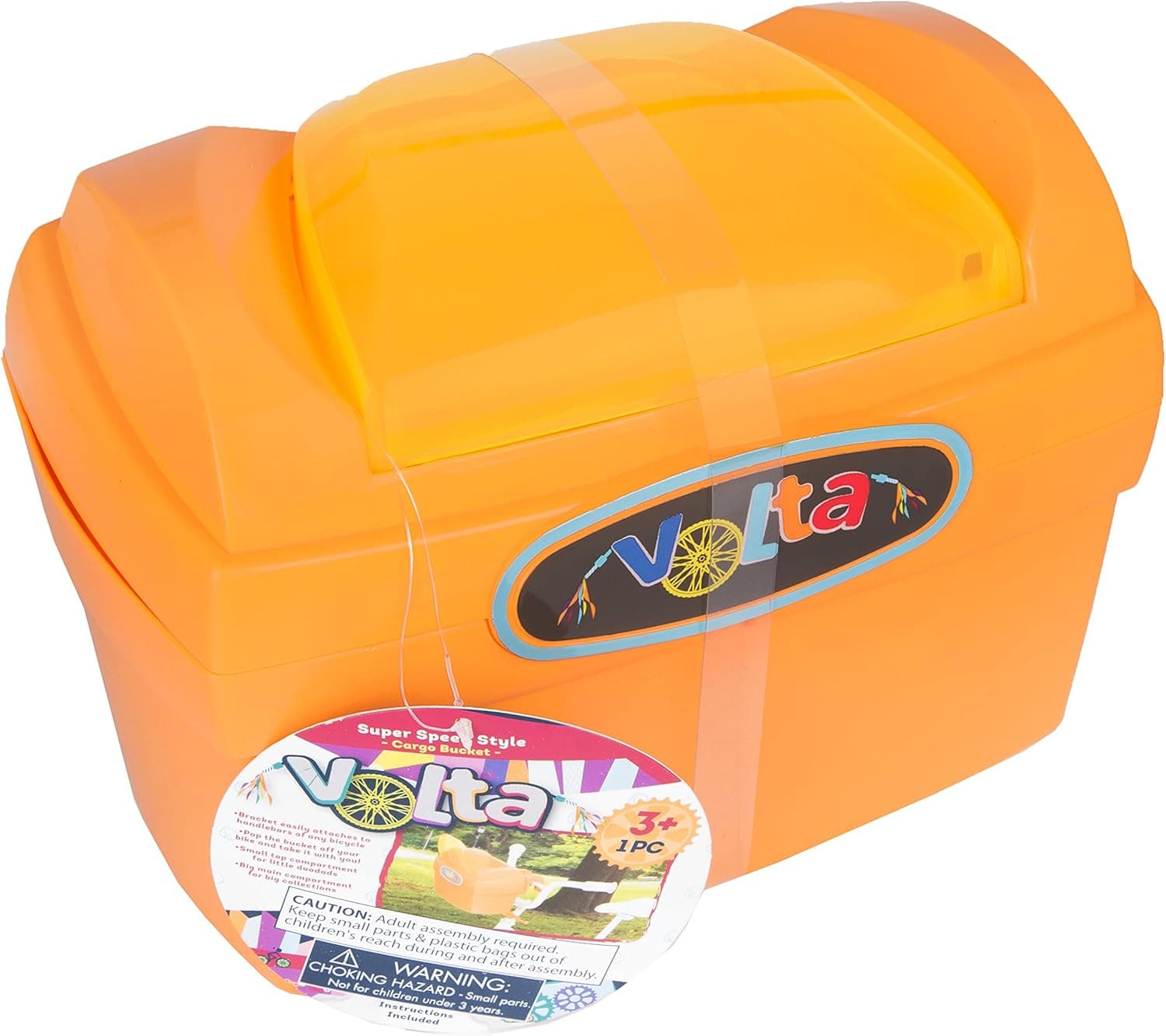 VOLTA Super Speed Style Cargo Bucket - Features Two Compartments - Easily Attaches to Handlebars and Comes On and Off - Compatible with Nearly All Bikes - Orange