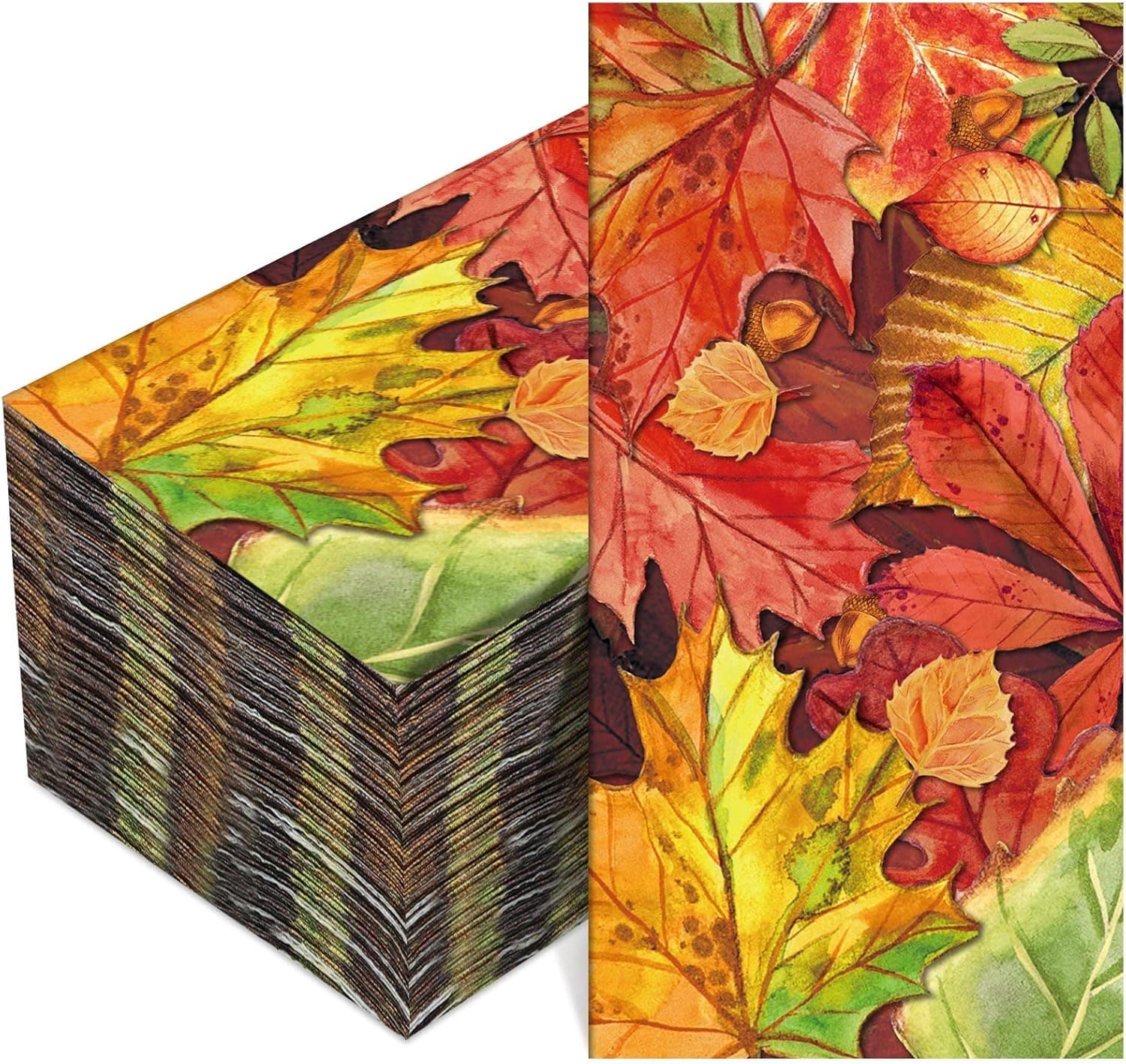 Pajean 100 Pcs Thanksgiving Napkins Fall Guest Paper 3 Ply Turkey Pumpkin Leaves Bathroom for Home Kitchen Dinner Party Supplies (Autumn Leaves)