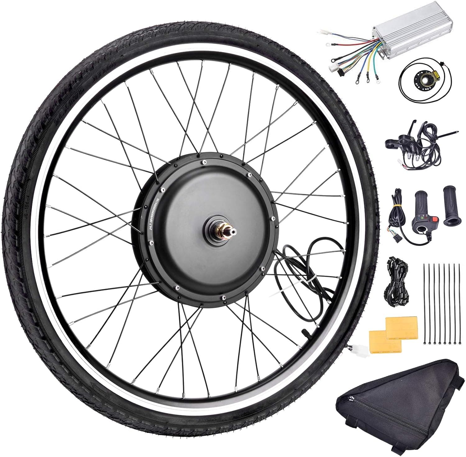 Fineshine 26" Front/Rear Wheel Electric Bicycle Wheel Kit 48V 1000W E-Bike Conversion Kit, Cycling Hub Motor with Intelligent Controller and PAS System for Road Bike