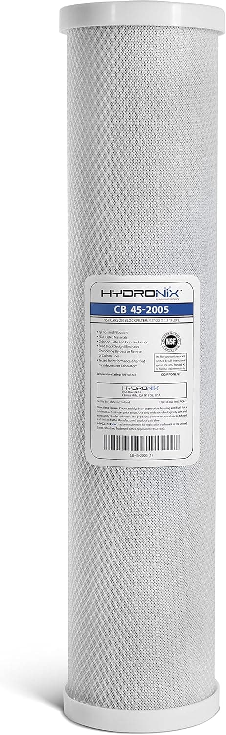 Hydronix CB-45-2005 Whole House, Commercial & Industrial NSF Coconut Carbon Block Water Filter, 4.5" x 20" - 5 Micron