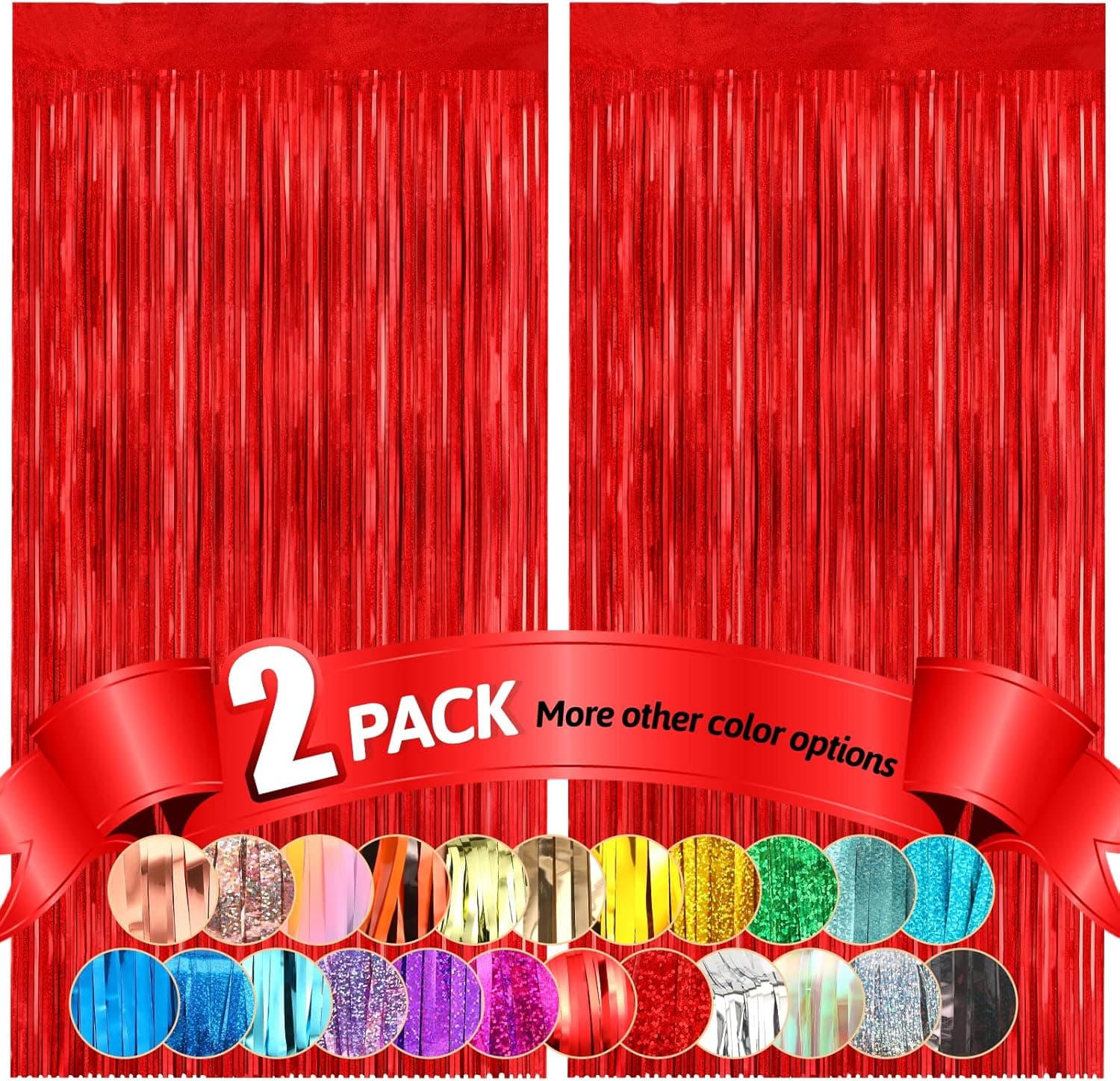 Fannev 3.3 ft x 8.2 ft Metallic Red Tinsel Foil Fringe Curtains Party Photo Back Drop Party Streamers for Birthday, Graduation, New Year Eve Decorations Wedding Decor 2 Pack