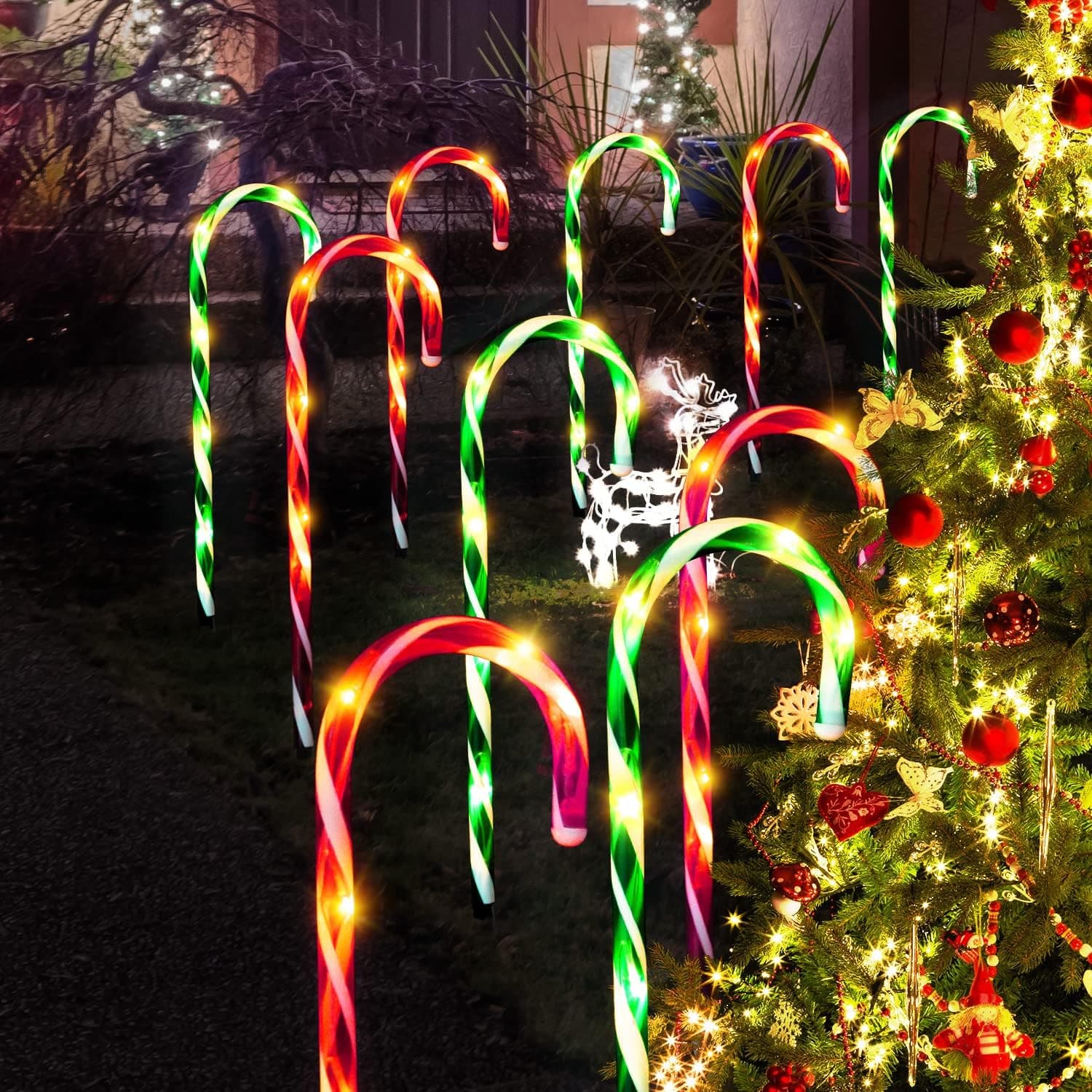 Christmas Candy Cane Lights, Candy Cane Lights Outdoor Pathway Markers Lights Opawel,22’’ Set of 10 Candy Cane Christmas Decorations Outdoor Yard Pathway Lights, Patio Lights Candy Cane Pathway Lights