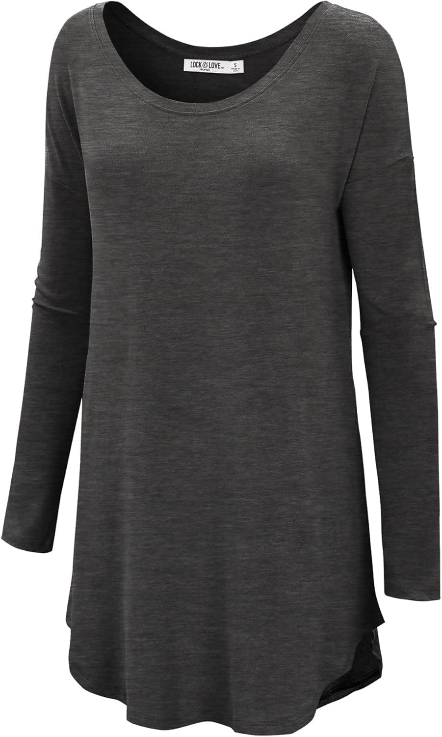 Lock and Love LL WT1103 Womens Boat Neck Long Sleeve Shirttail Tunic Top XXXL Heather_Charcoal