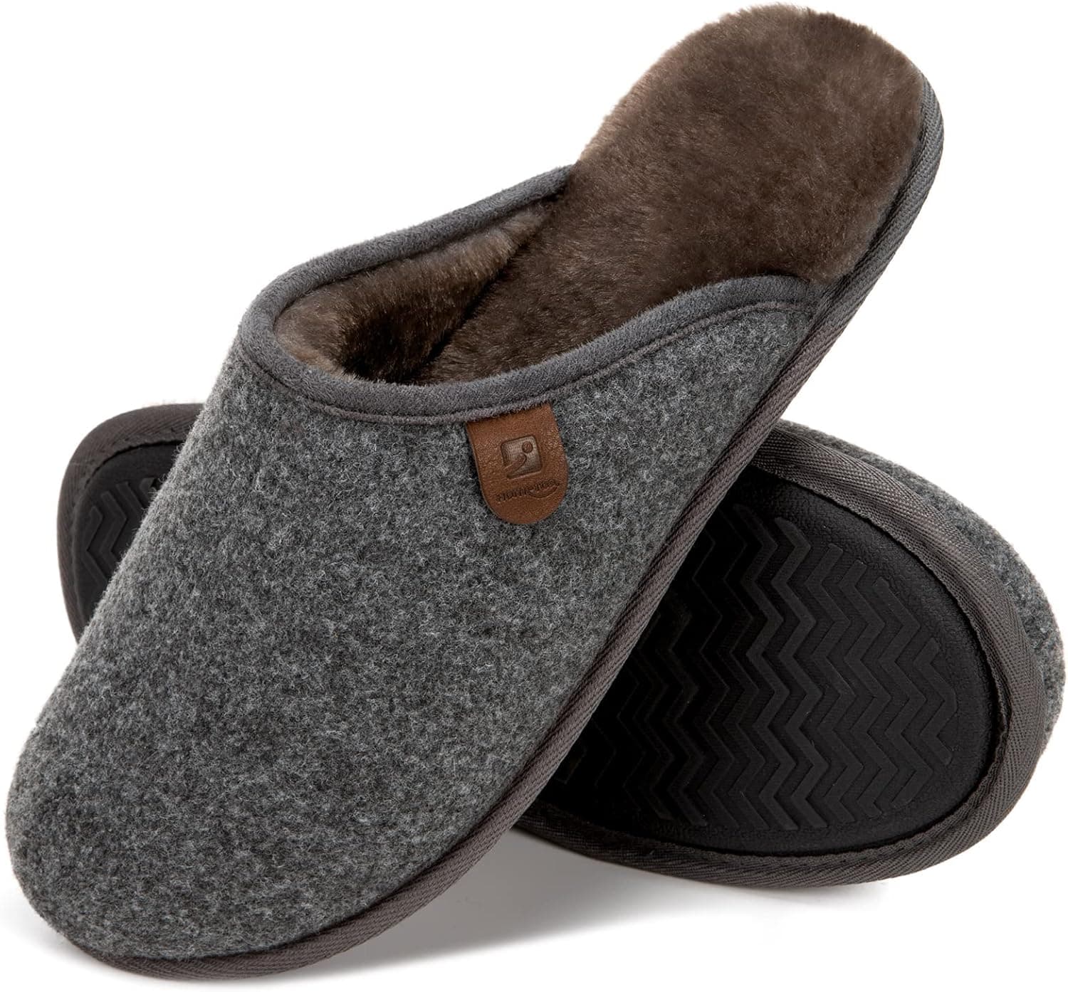 HomeTop Men's Cozy Slippers Memory Foam Warm House Shoes with Fuzzy Sherpa Tri-color Wool Lining