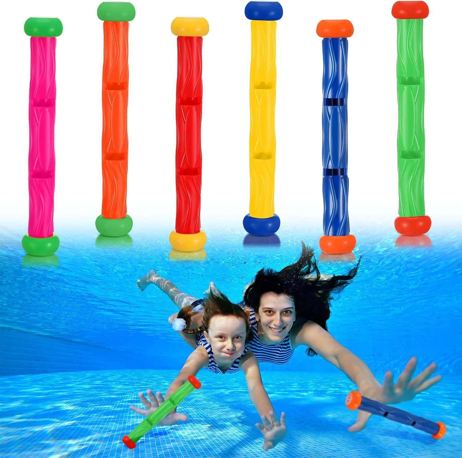 6 Pcs Pool Toy Underwater Throwing Diving Stick Training Dive Toys Pool Dive Sticks Swimming Pool Stick Set for Teens Learning to Swim, 6 Colors