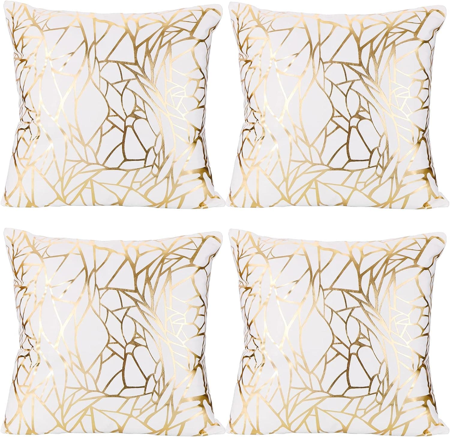 Vinerstar White Sofa Throw Pillow Covers 18 x 18 (45cm x 45cm) Gold Stamping Love Tree Geometric Square Decorative Super Soft Cushion Cover for Sofa Couch Patio (Irregular Set of 4)