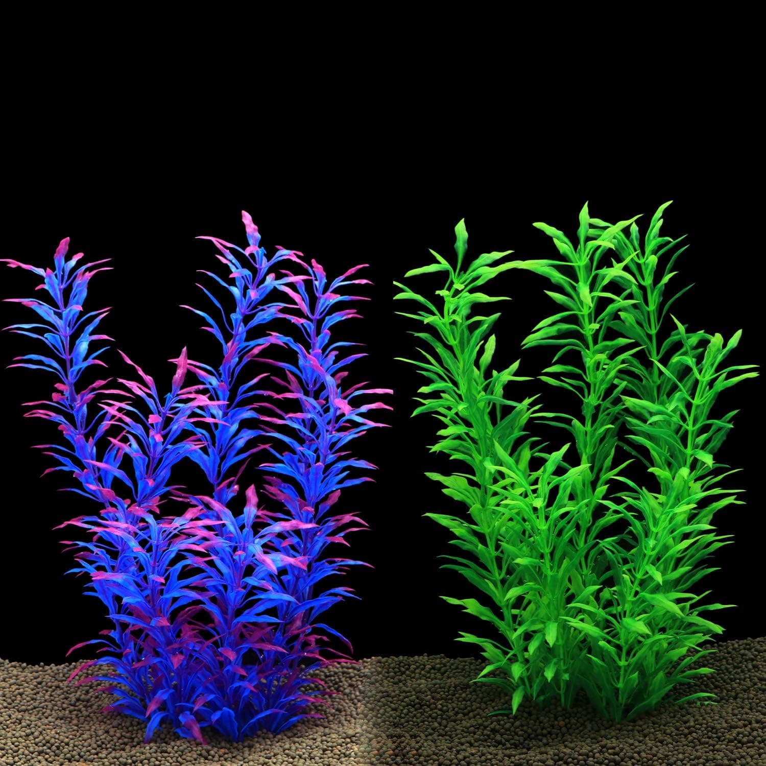 2Pcs Aquarium Decorations Artificial Plants for Fish Tank,12 inches,Safe for All Fish (AL07-s Green,Purple)
