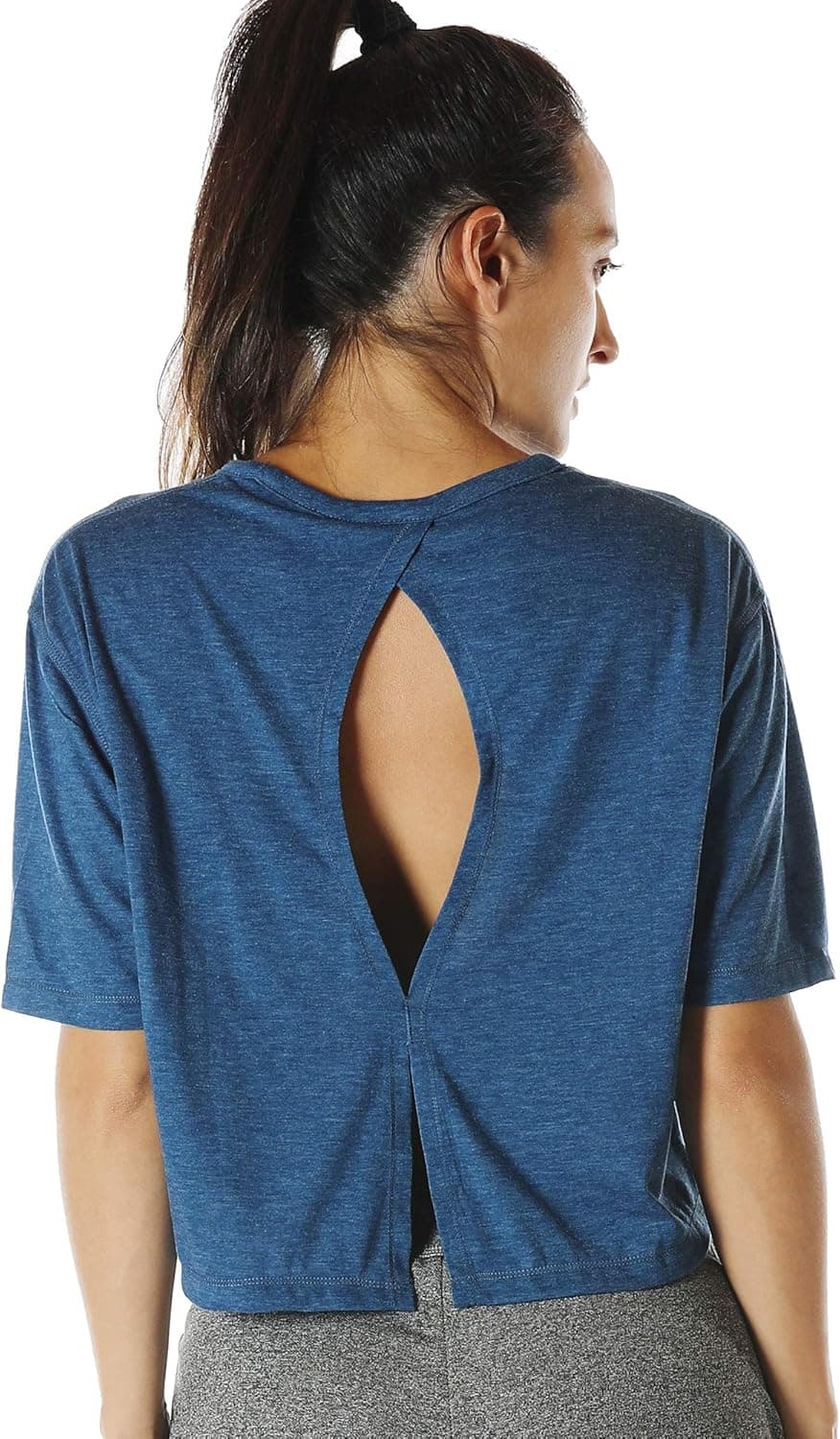 icyzone Open Back Workout Top Shirts - Yoga t-Shirts Activewear Exercise Crop Tops for Women