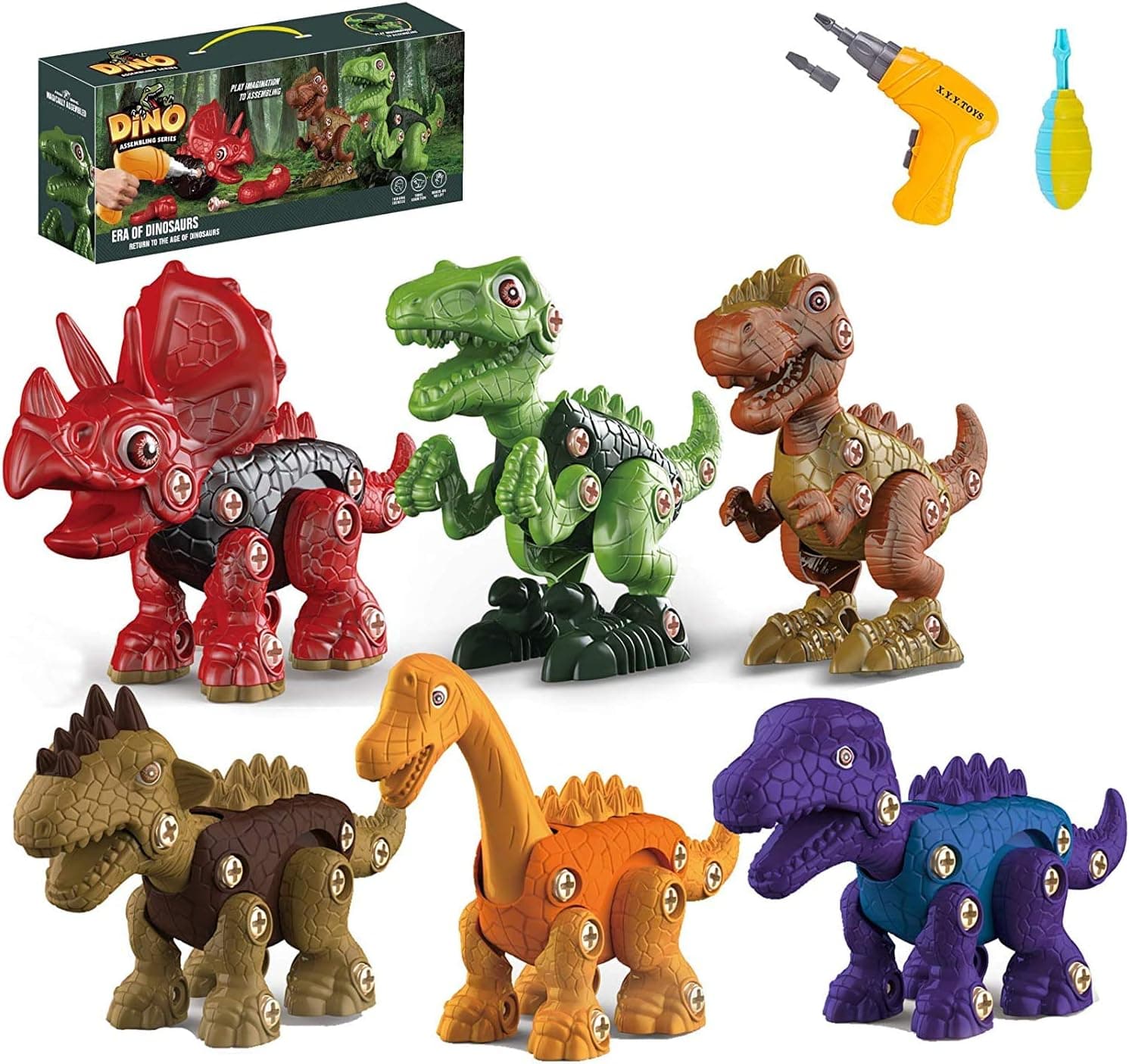 Take Apart Dinosaur Toys for Kids，Building Toy Set with ，6 Pack Dino Set with Tools，Construction Engineering Play Kit STEM Learning for Kids Girls Age 3 4 5 6 7 + Year Old Boys Girls