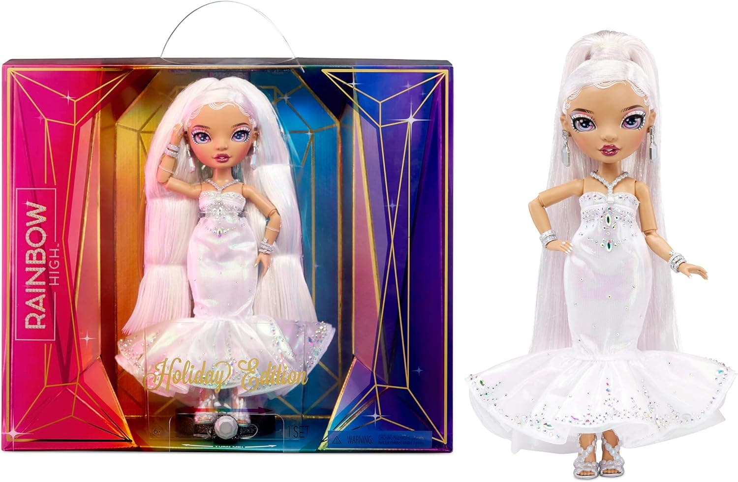 Rainbow High Holiday Edition Collector Doll 11"- 2022 Roxie Grand Posable Fashion Doll with Multicolor Hair, in Diamond & Iridescent Designer Gown Including Premium Accessories. Great Gift