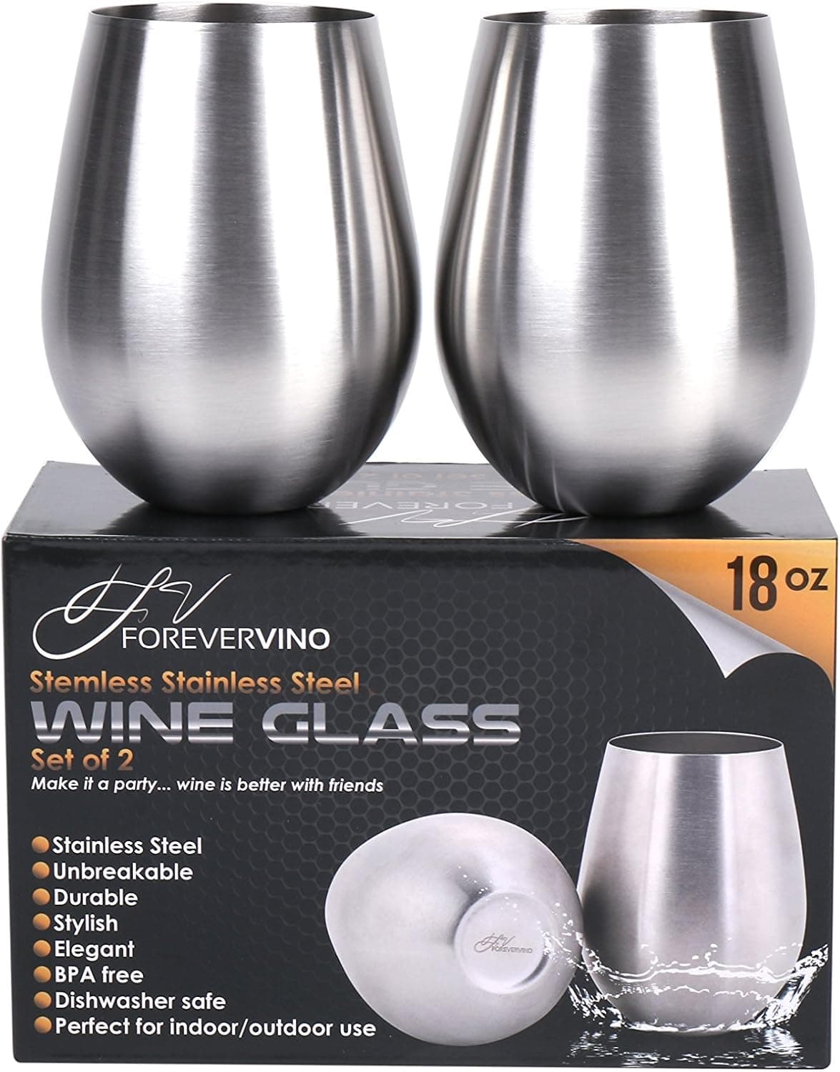 Stainless Steel Wine Glasses – Set of 2 Unbreakable Glasses for Wine – Premium Stainless Steel Portable Wine Cups – Fine Dining Accessories for Red & White Wine –Perfect Wine Gifts for Friends