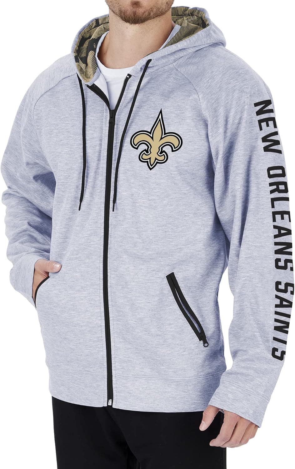 Zubaz Men's NFL Heather Gray Full Zip Hoodie with Camo Lines Accents