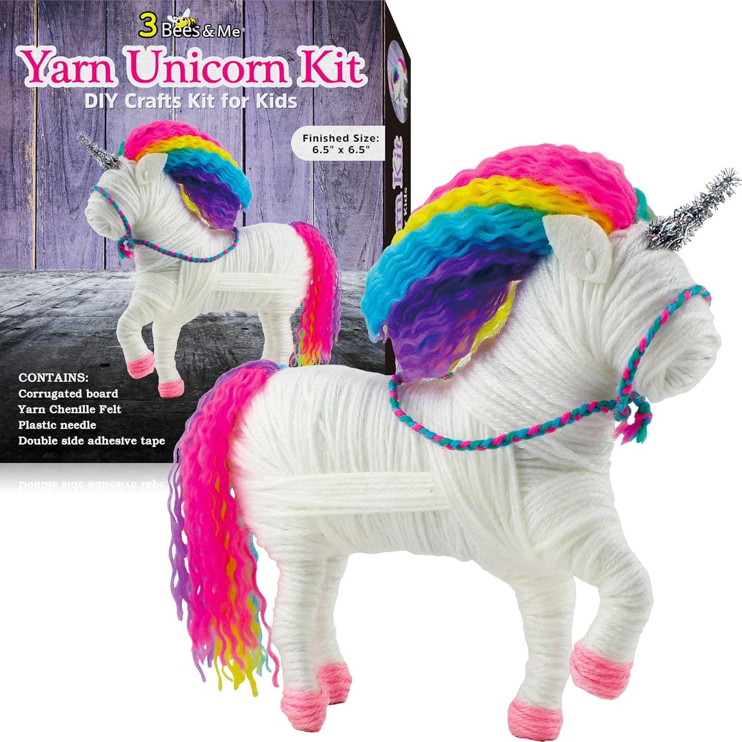 3 Bees & Me Yarn Unicorn Craft Kit for Girls and Boys - Unicorn Arts & Crafts Gift for Tweens and Teens - Age 8 and Up