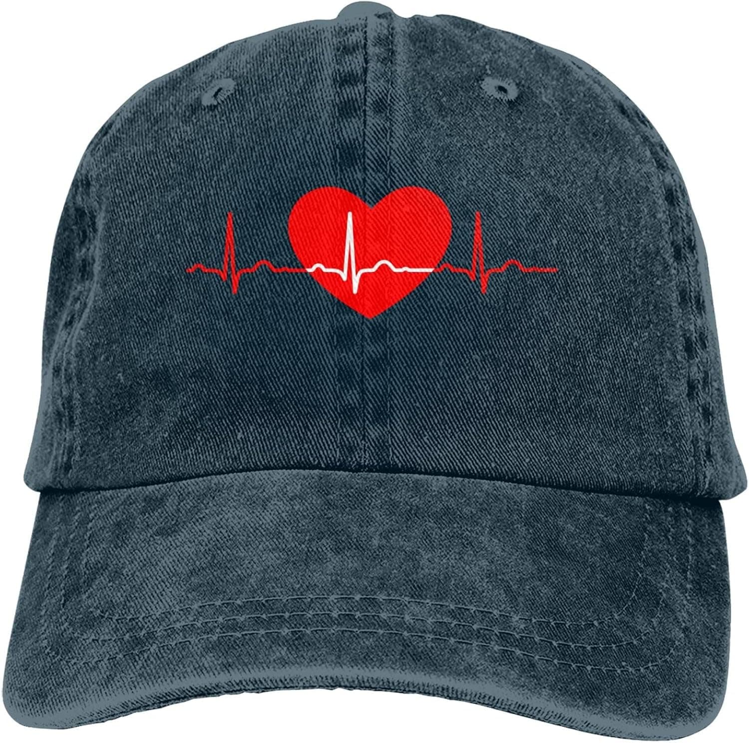Heartbeat Symbol Hats Vintage Denim Hat Washed Cotton Adjustable Baseball Cap for Men Women Black