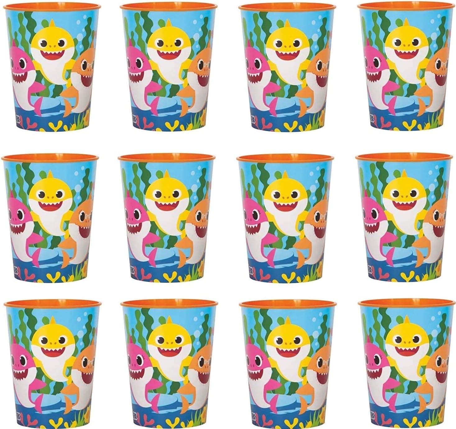 Four-seasonstore Lot of 12 Baby Shark 16oz Party Plastic Cup ~Party Favor Supplies~ Licensed Product