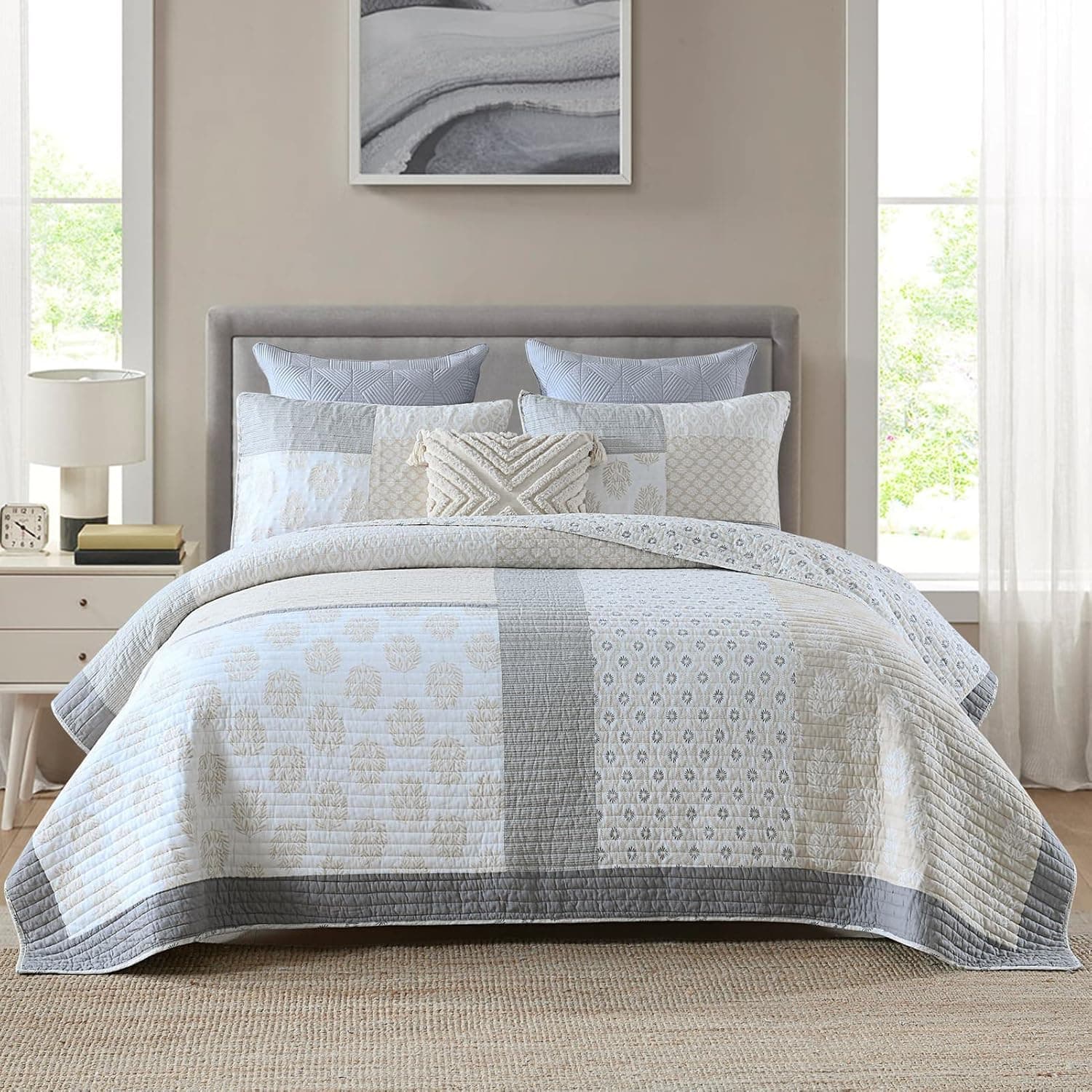 Y-PLWOMEN King Size Quilt 100% Cotton King Quilt, Cream Beige Tan Farmhouse King Bedspreads, Lightweight Soft King Quilt Bedding Set for All Season, 3 Piece