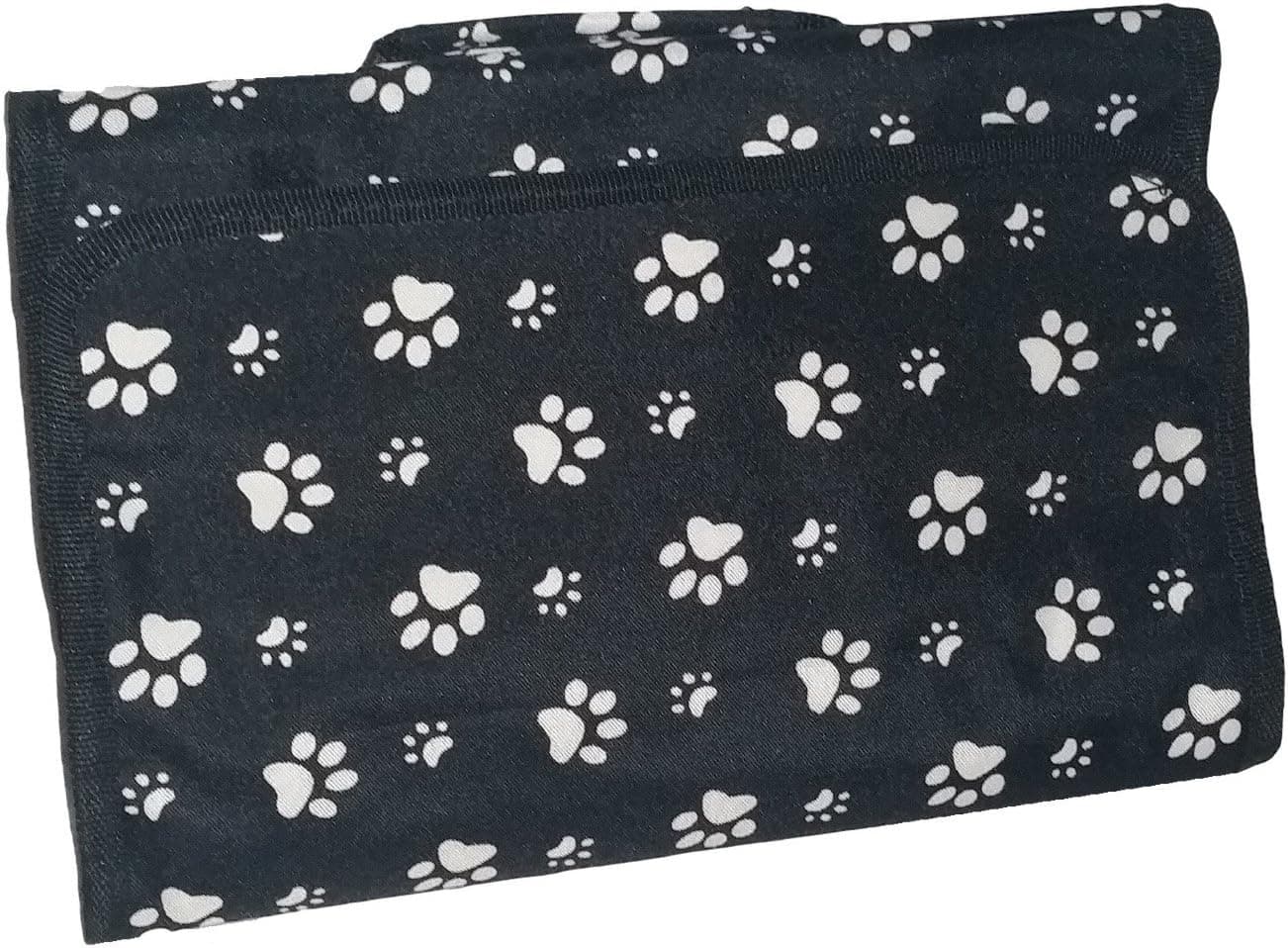 Large Hanging Toiletry Cosmetic Organizer Bag - Roll up for Storage and Travel (Black with White Paw Prints)