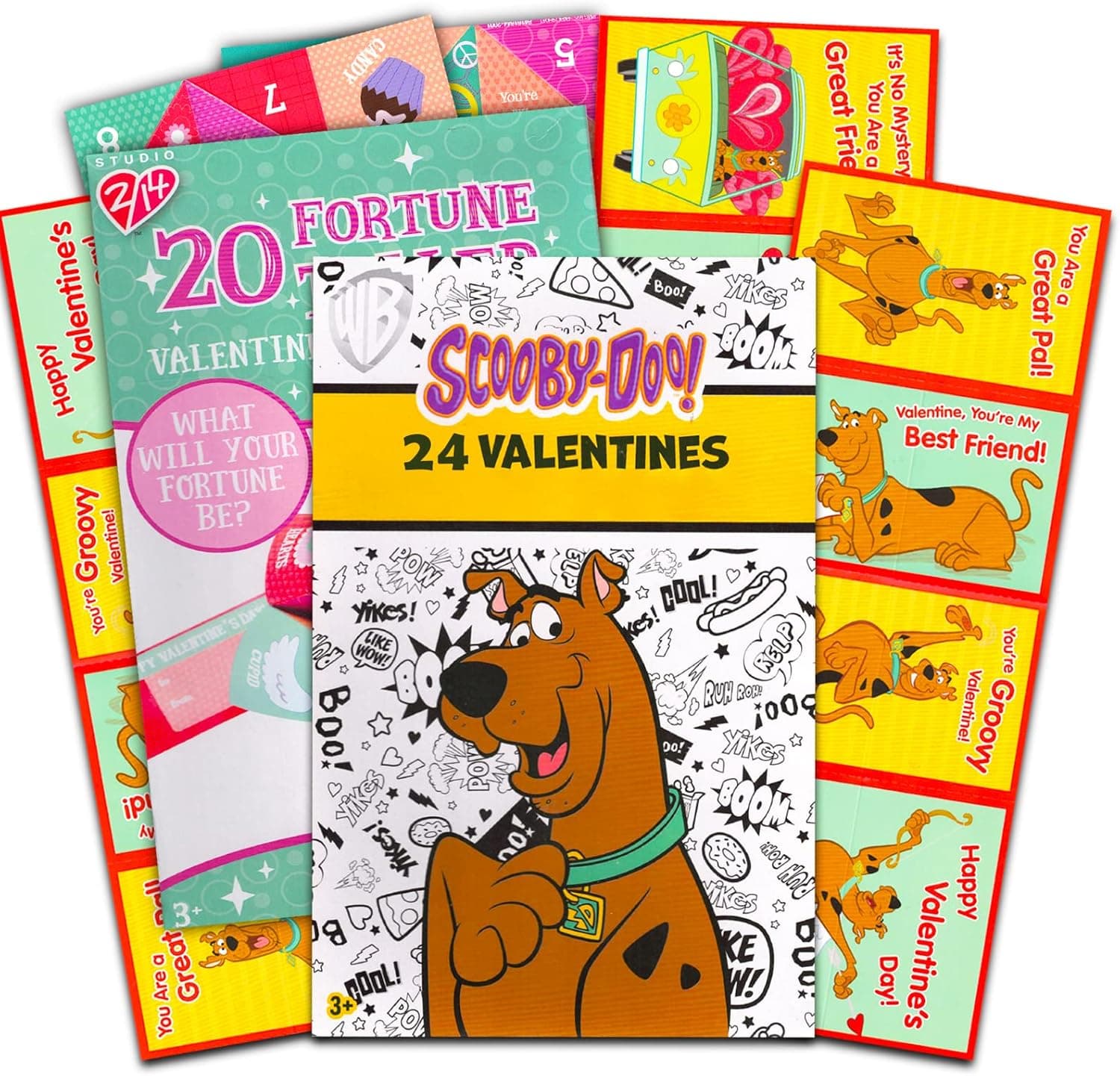 Scooby Doo Valentines Cards for Classroom Gift Exchange ~ Preschool School Valentine Gift Pack with Stickers for Kids | 44 Scooby Doo and Cootchie Catcher Valentines for Boys and Girls