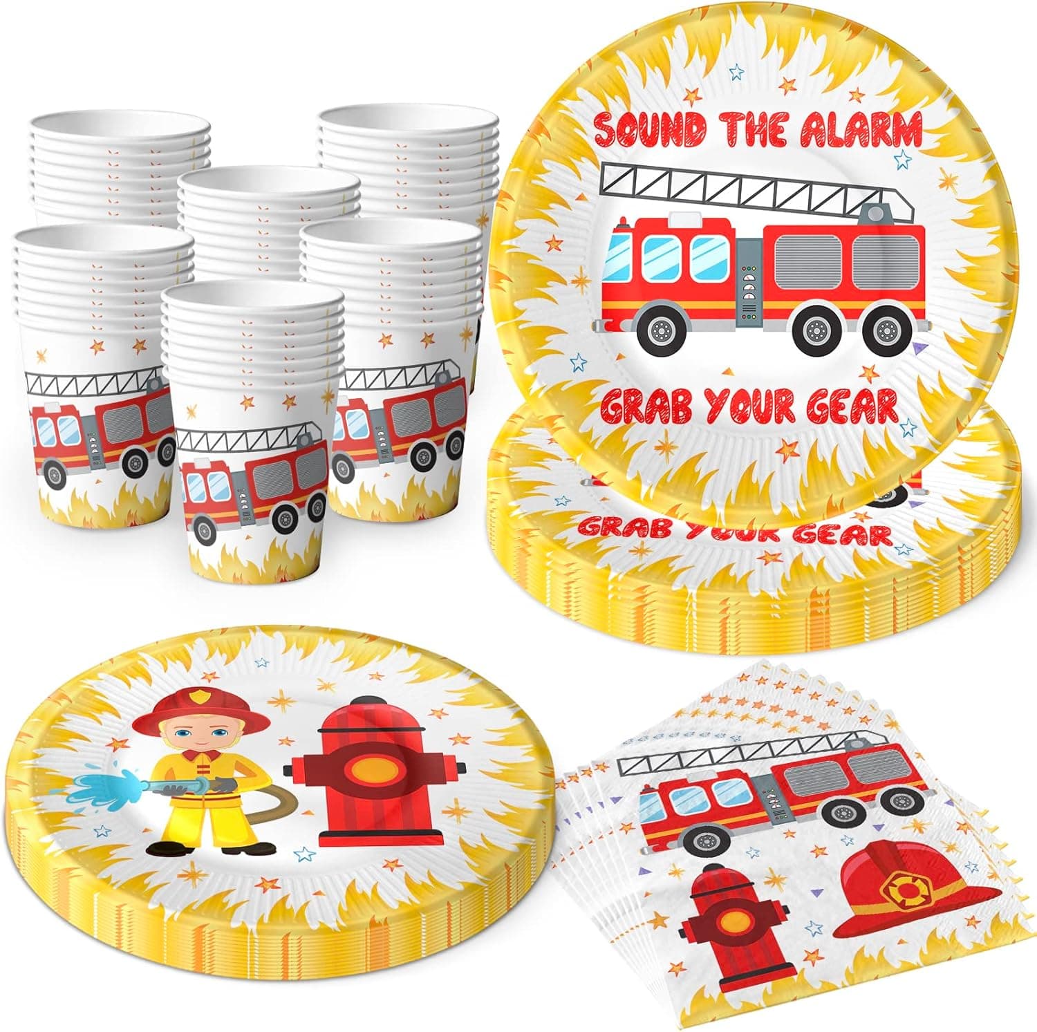 BonBeeDesign Firefighter Party Supplies, Firefighter Party Decoration, Firefighter Party Favors (FIREFIGHTER TABLEWARE SET)