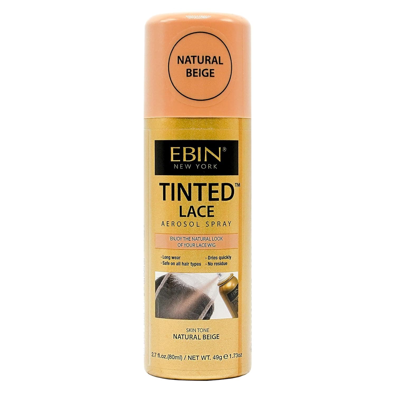 EBIN NEW YORK Tinted Lace Aerosol Spray - Natural Beige 2.7oz/ 80ml, Quick dry, Water Resistant, No Residue, Water Resistant, Even Spray, Matching Skin Tone, Natural Look