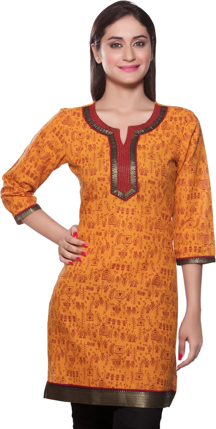 Rangmanch Womens Indian Ethnic Kurta Tunic All Over Print & Lace Work