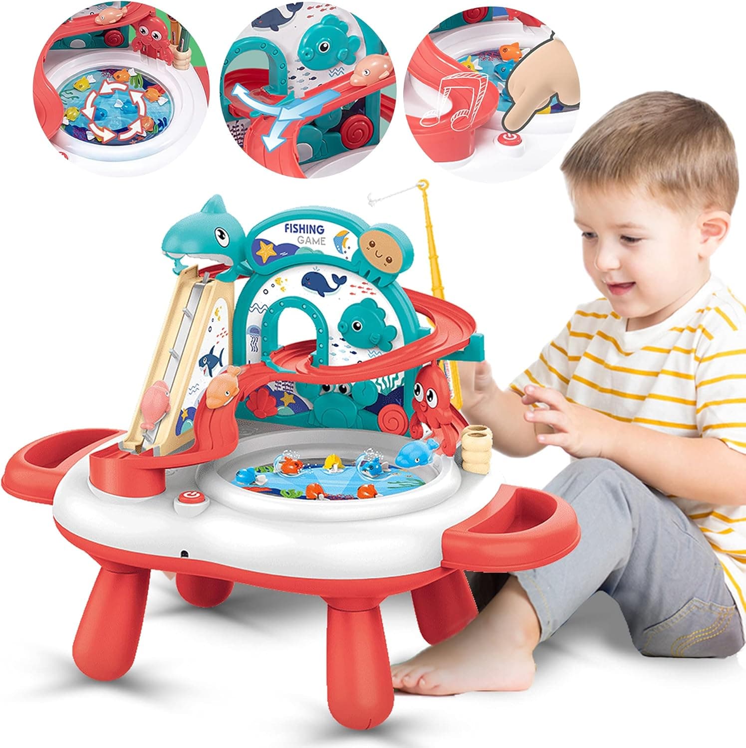 KOIJUMP New Fishing Games Toys,, Learning Educational Toys for Kids,Magnetic Fishing Pond,10 Fish,3 Magnetic Dolphins,2 Fishing Poles,Gifts for 3-6 Year Old Boys Girls