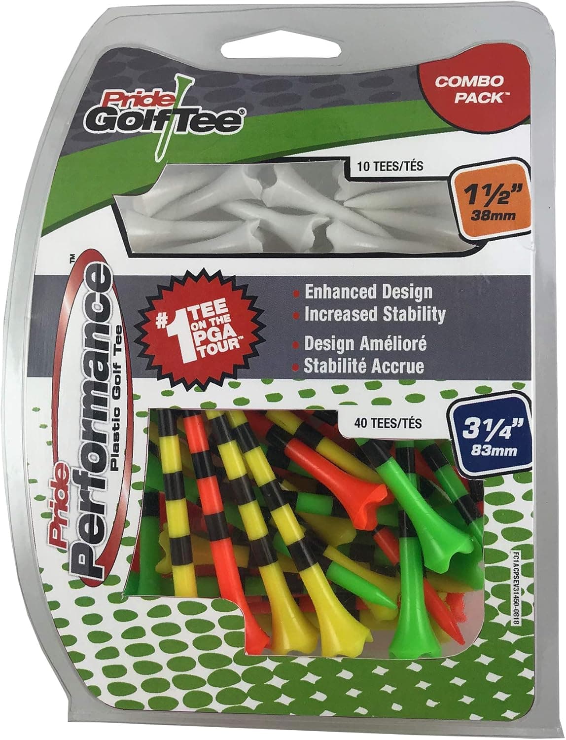 Pride Golf Tee Pride Perfromance Combo Pack (50 Count: 40 3-1/4" & 10 1-1/2")