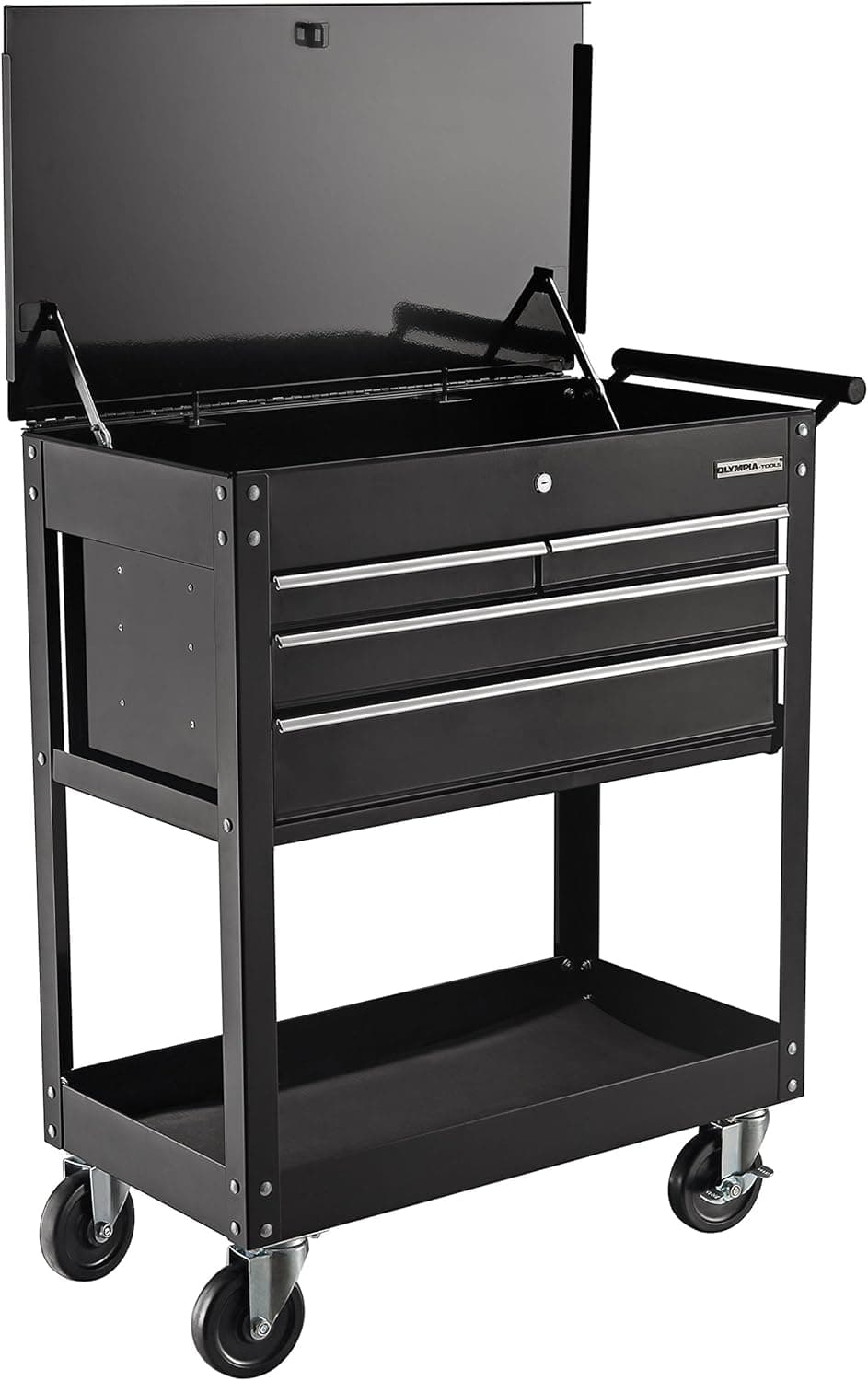 OLYMPIA TOOLS 84-956 26" 4 Drawer 600 Lb. Capacity Roller Cart, 33.5" x 17.5" x 38.25", Black