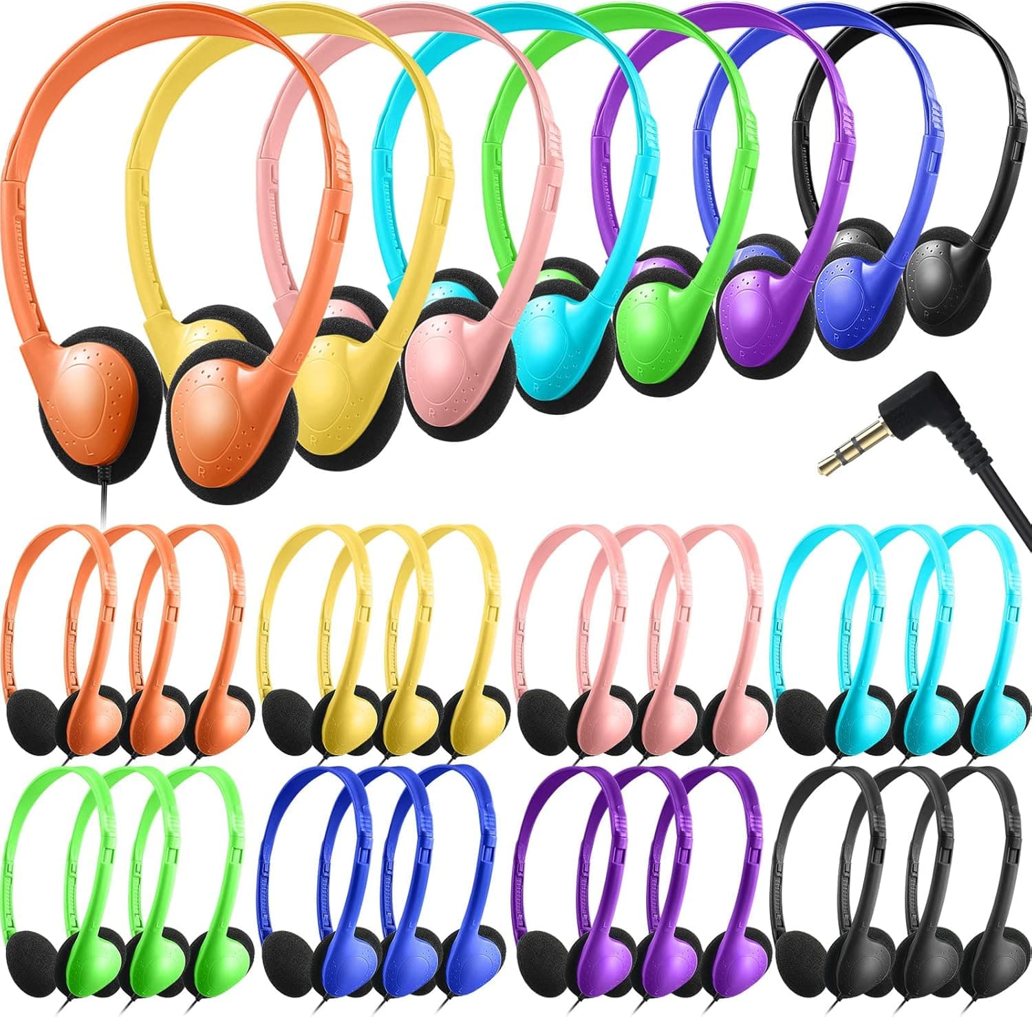 Bulk Headphone Earphones 32 Pack for School Headphones with 3.5 mm Headphone Plug for School Classroom Library Students Kids Children Teen and Adults (Multicolor)