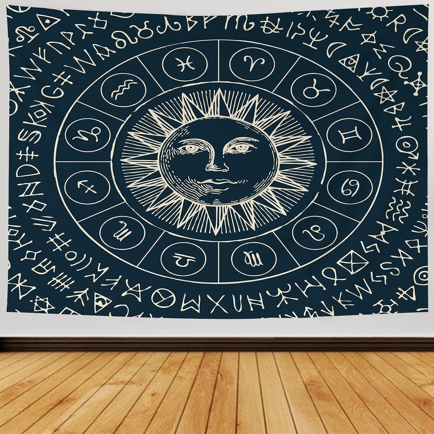 Gudeer Tapestry Wall Hanging Sun Tapestry Zodiac Constellation Tapestry Black and White Astrology Tapestry for Bedroom Living Room Dorm Decor Home Decoration Art(59"x79")