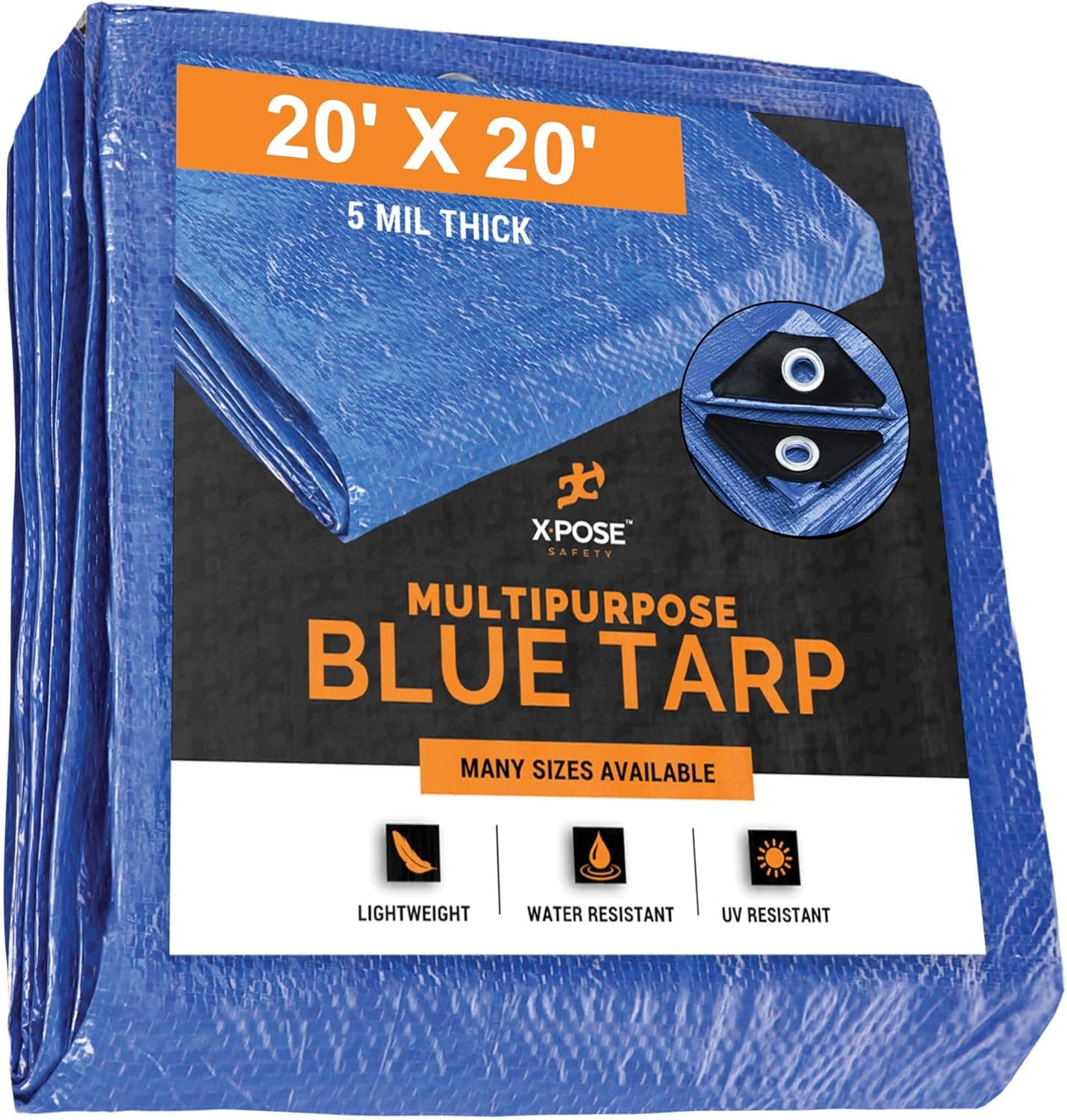 Better Blue Poly Tarp 20' x 20' - Multipurpose Protective Cover - Lightweight, Durable, Waterproof, Weather Proof - 5 Mil Thick Polyethylene - by Xpose Safety