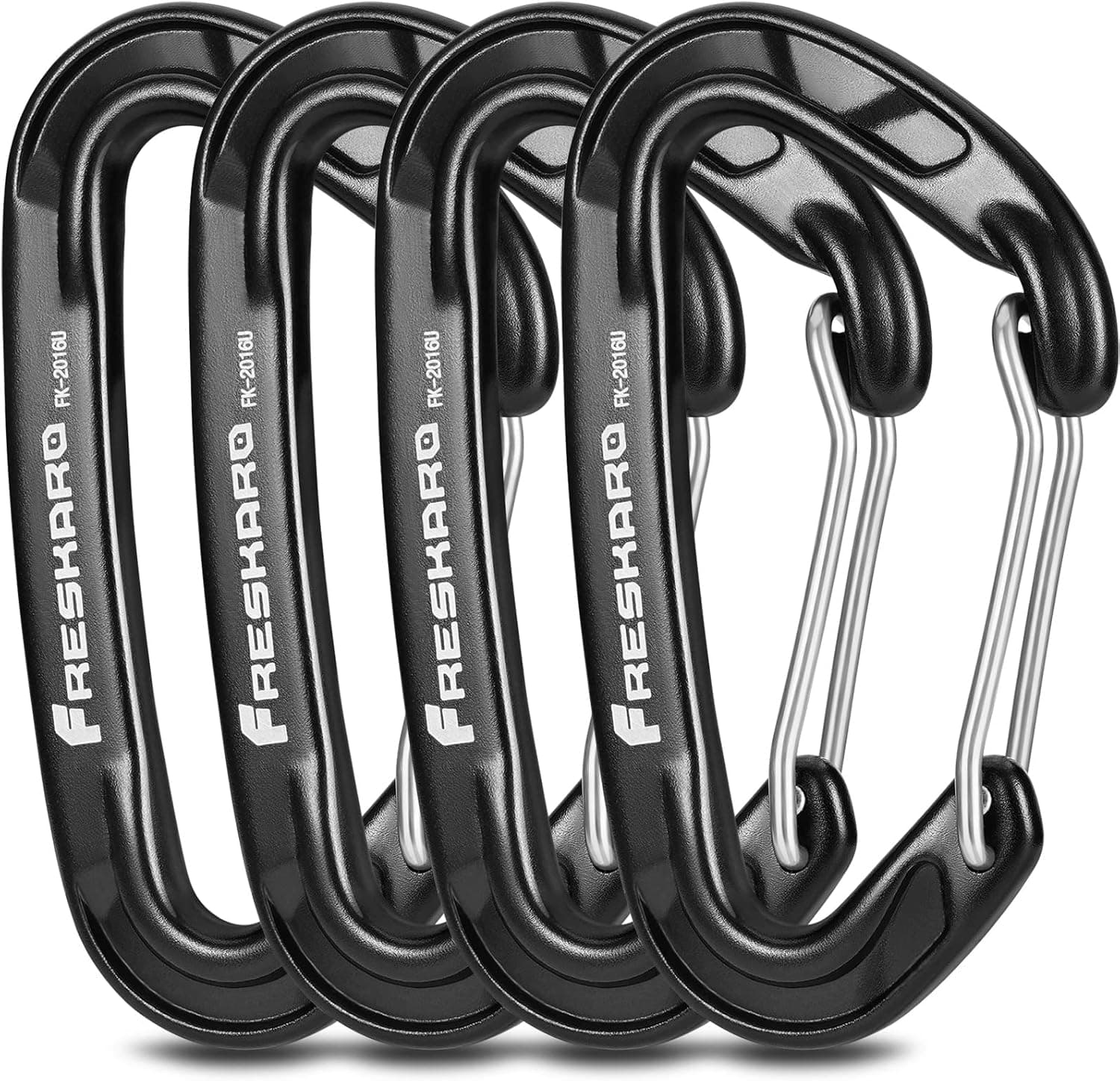 FresKaro 15kn Heavy Duty Wiregate Carabiners - for Camping Hiking or Hammocks - Aluminium Caribeaners for Backpacking and Dog Leash - Choice of Color Black, Blue, Green, Red, Orange
