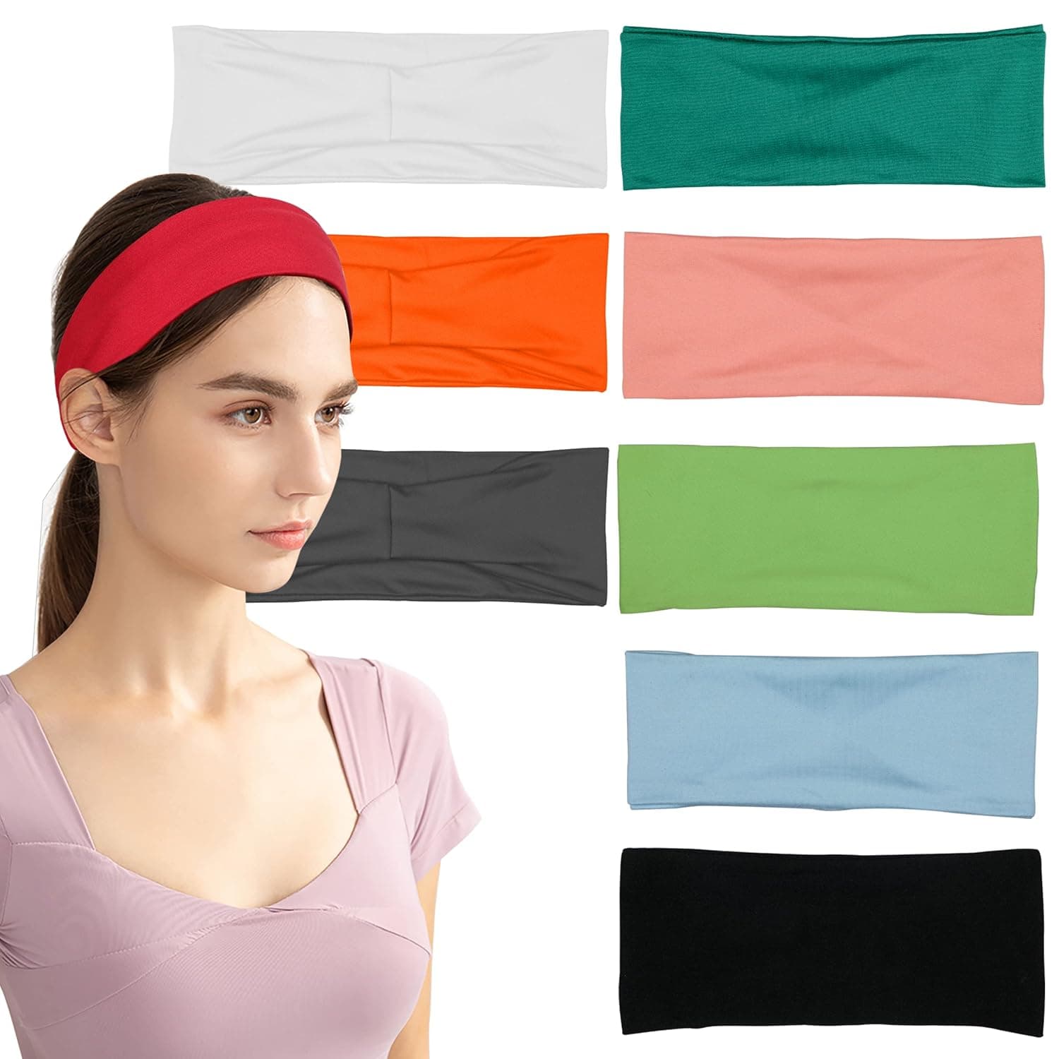 Headbands for Women. 08 Pack Headband for Women, Multicolor Headbands for Girls. Elastic Sweat Band for Women, Trendy Head Bands. Classy Head Band - Boho Headbands for Exercise & Yoga. (Smile Icon)
