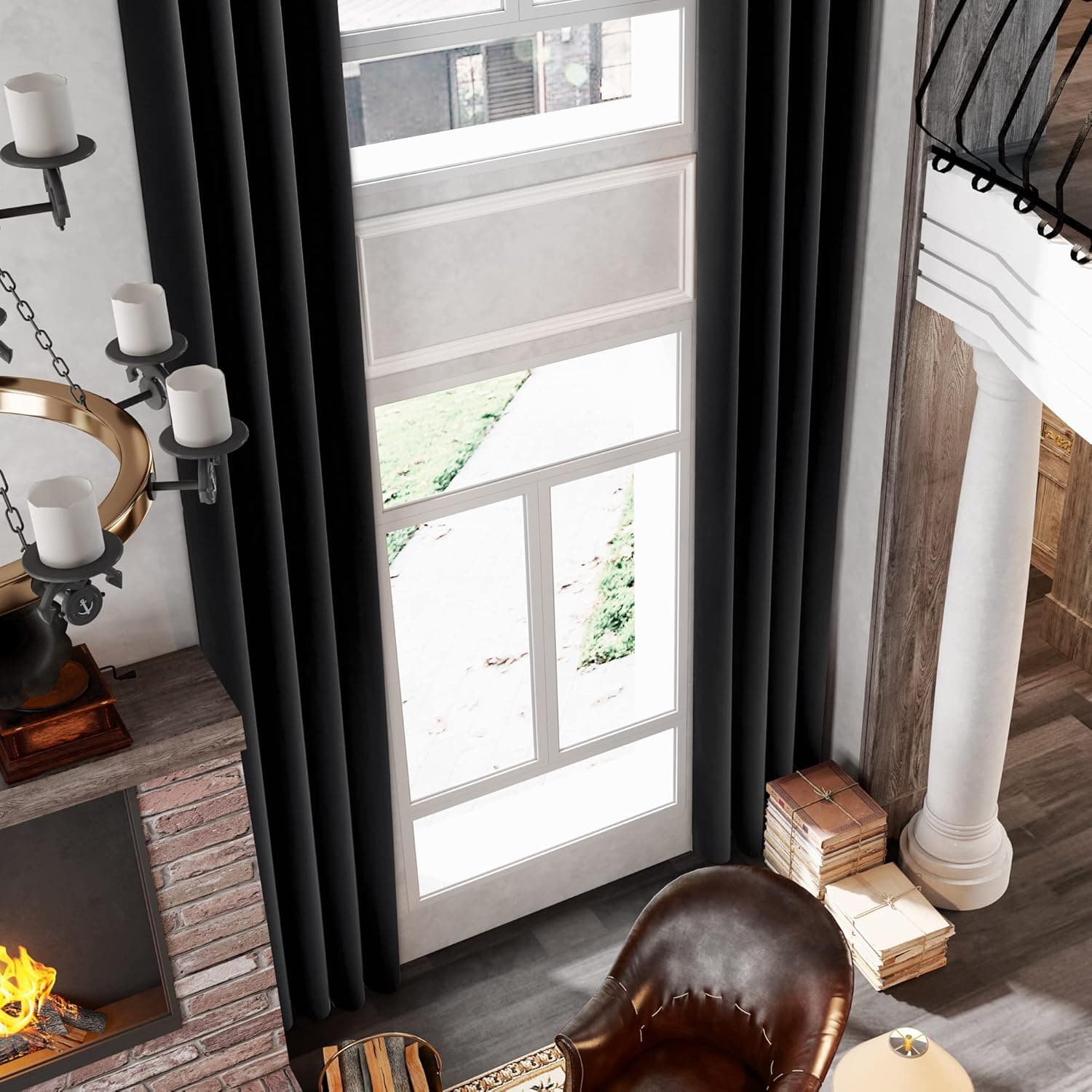 MAIHER Blackout Extra Long Curtains, 12ft Length 2 Story Curtains for Loft, Bedroom, Living Room, 1 Panel (Black, 50" W x 144" L)