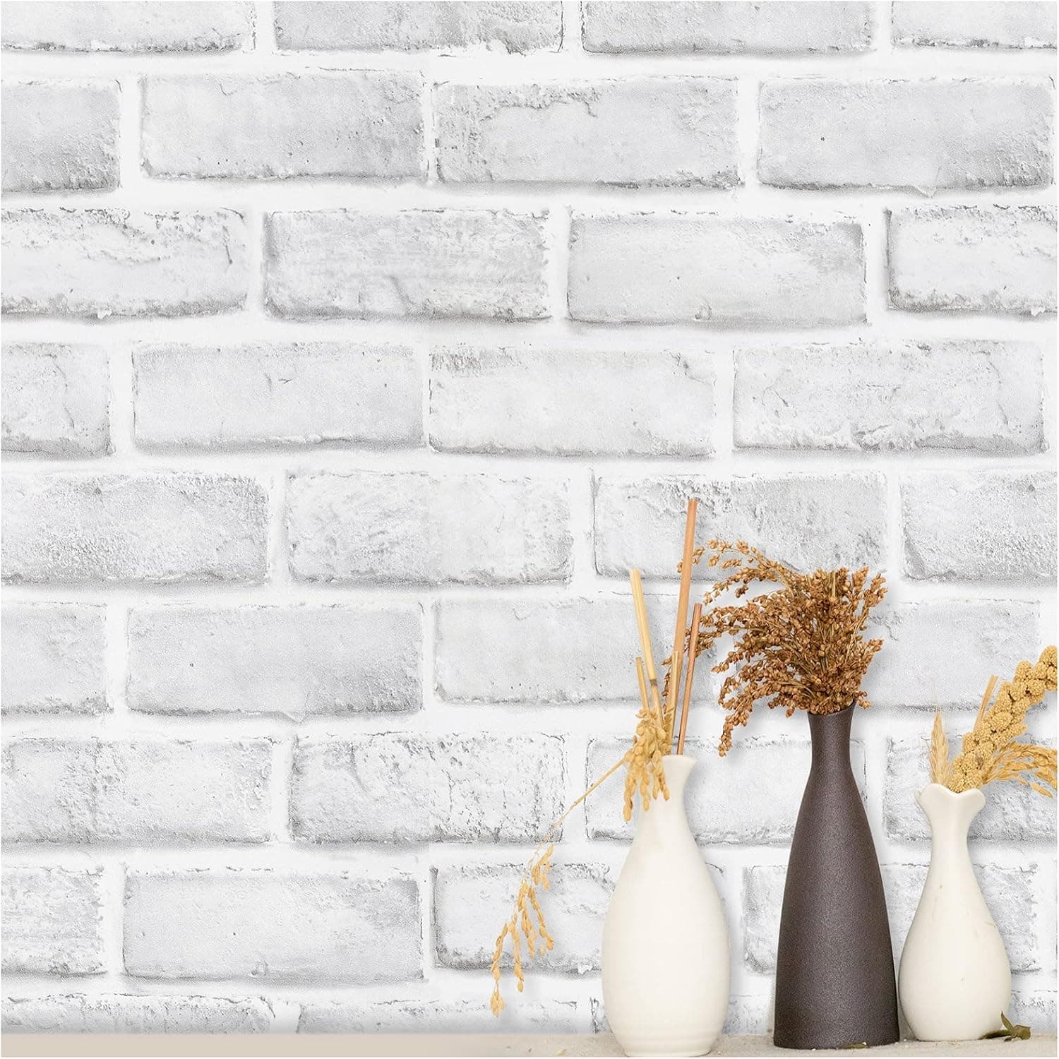 bofeifs Peel and Stick Wallpaper White Faux Brick Wall Paper Self-Adhesive Decorate Wall for Refurbishing Room Dormitory Furniture 17.7 x 196 inches