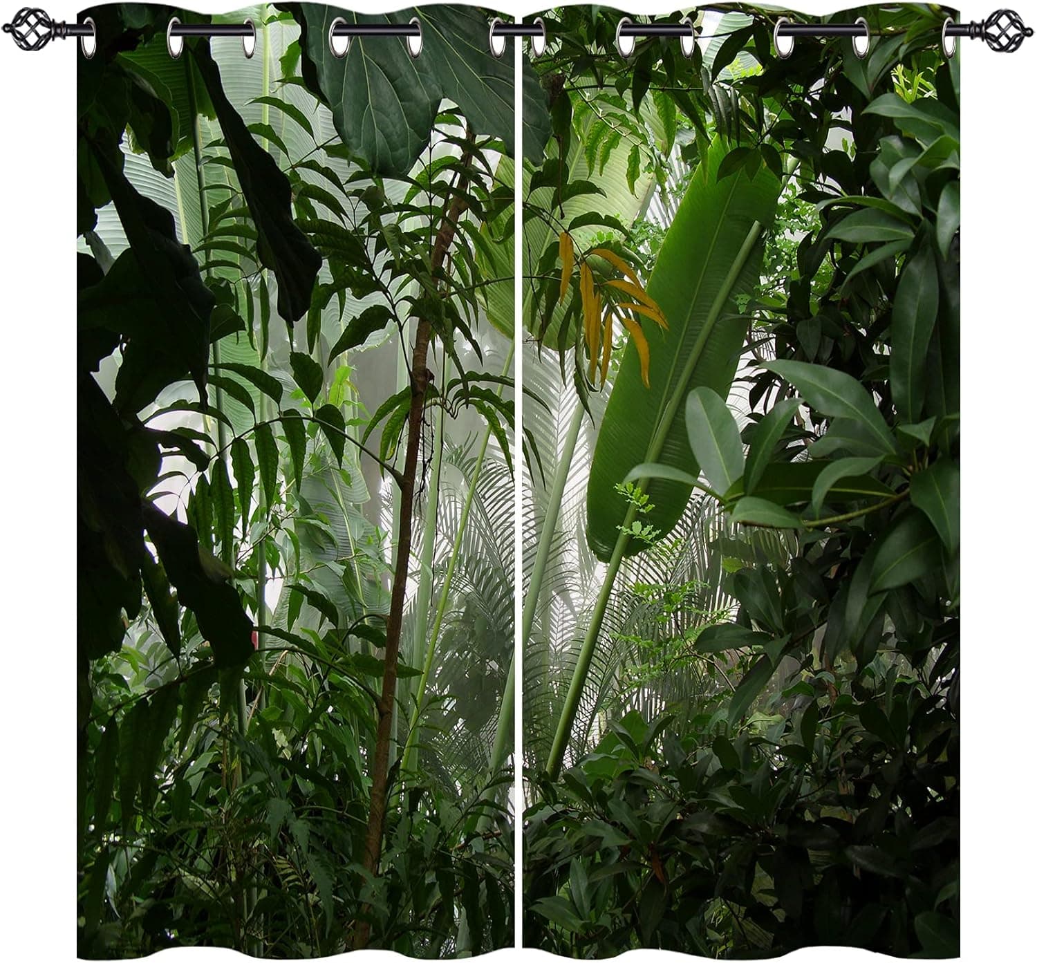ANHOPE Rainforest Curtains Grommet Blackout Room Darkening Curtains with Misty Jungle Forest Tropical Leaf Print Pattern Nature Theme Window Drapes for Bedroom Living Room 2 Panels 28 x 48 Inch