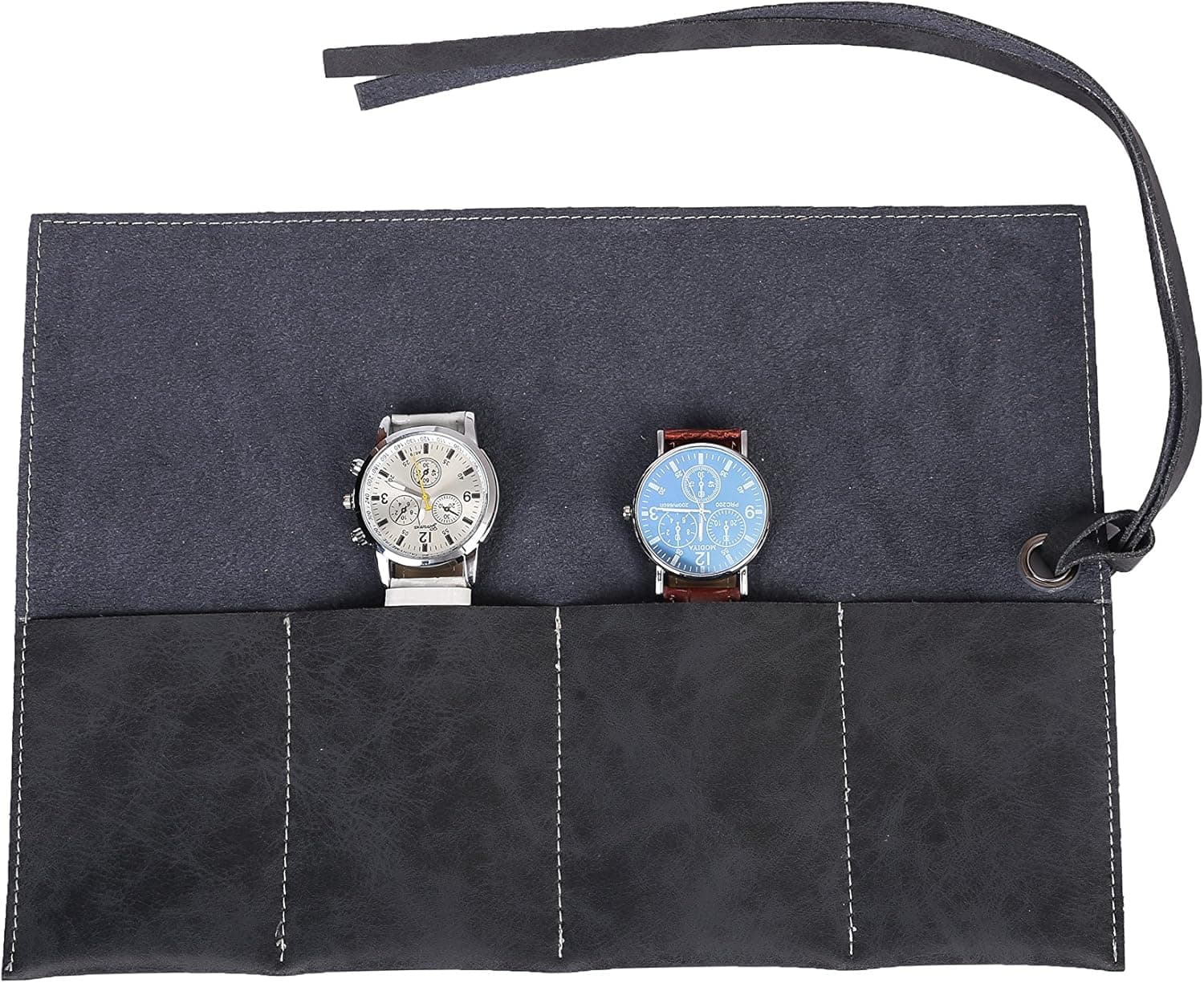 QEES Handmade Leather Travel Watch Roll Organizer Traveler's Portable Jewelry Case Bag Holds Up to 4 Watches Navy (GJB12-navy)