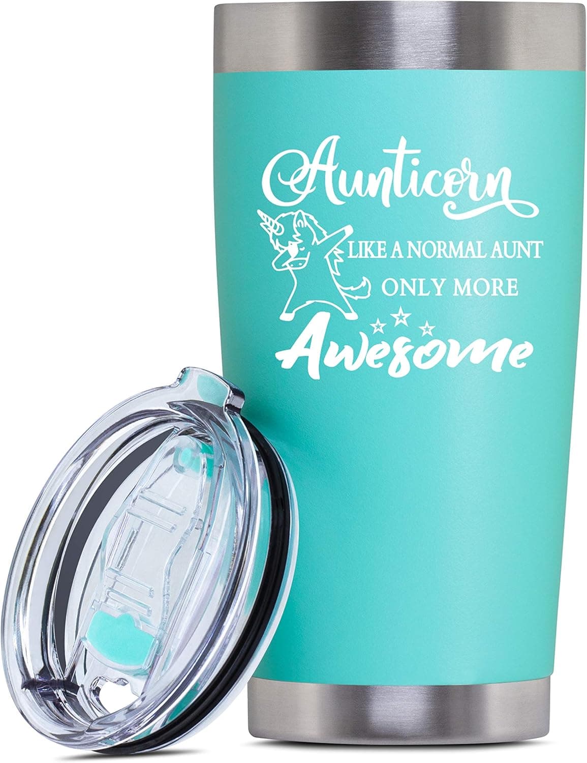 Wopee Unicorn Aunt Funny Gift - 20 oz. Insulated Stainless Steel Tumbler for Hot and Cold Drinks - Bday Christmas Personalized Tumblers Auntie Gifts from Nephew Niece Baby Kids Sister in Laws (Teal)
