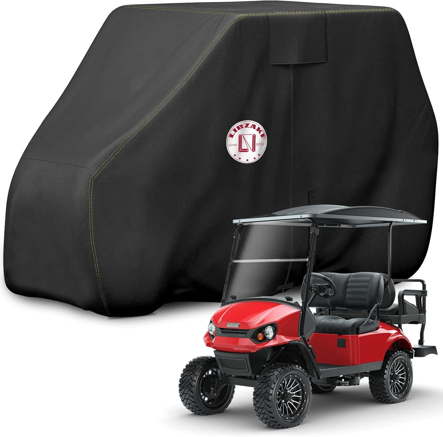 LI LIBZAKI Waterproof Golf Cart Cover, Heavy Duty Marine Grade Fabric, Universal Fits for Most Brand 4 Passengers / 2 Passengers Yamaha, Honda, Club Car, EZGO Golf Cart