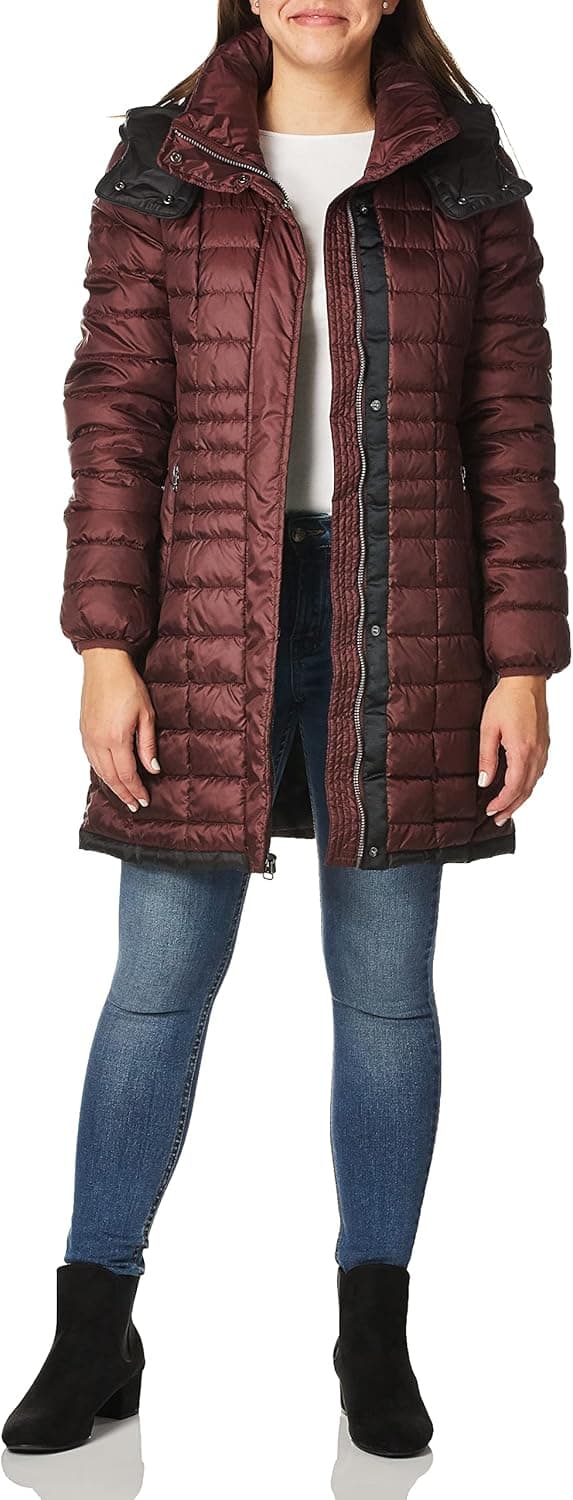 Marc New York by Andrew Marc Women's Marble Quilted Down Jacket with Removable Hood