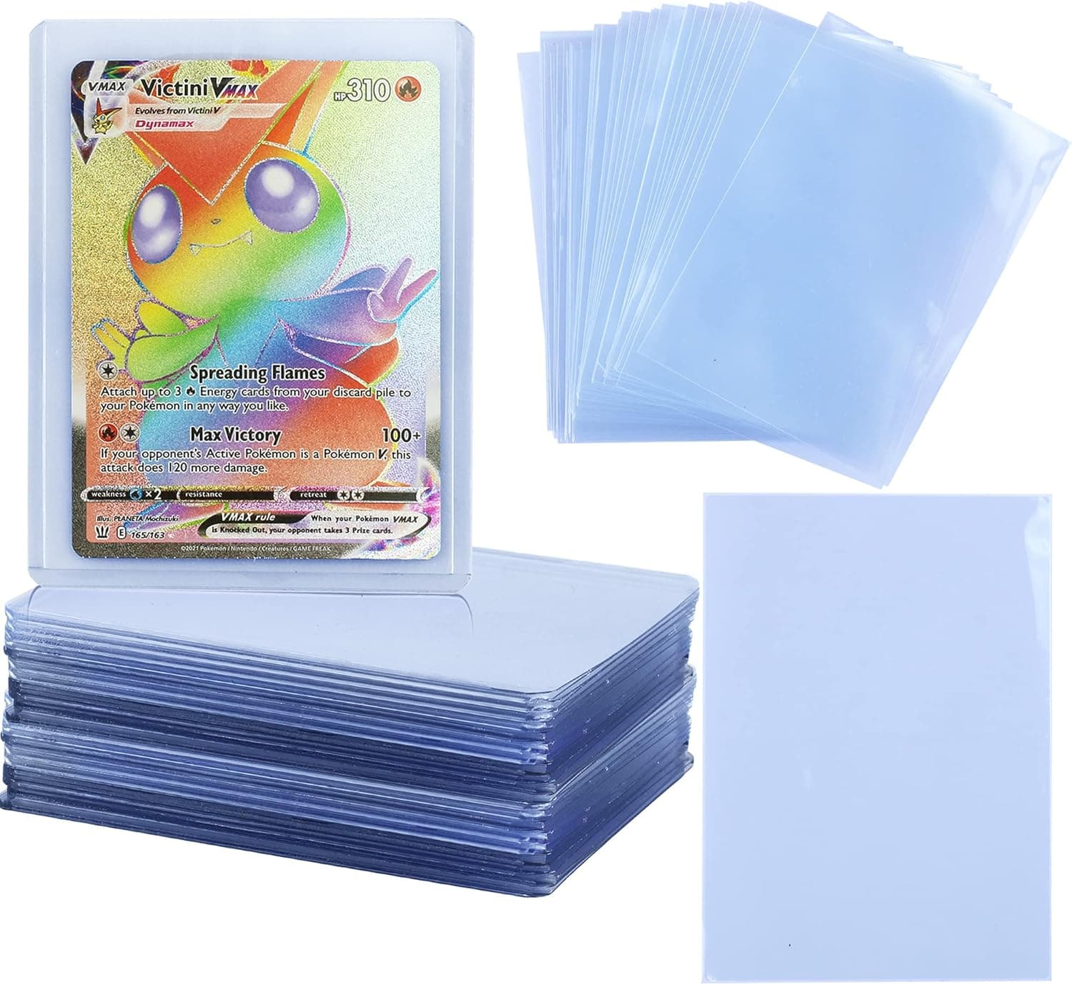 JDS Toy Store 100 Pack toploader and Penny Sleeve Bundle, Designed for Perfect Double sleeving Capability Including Sports Cards, MTG, Yugioh, Pokemon and Other Standard Sized Cards.