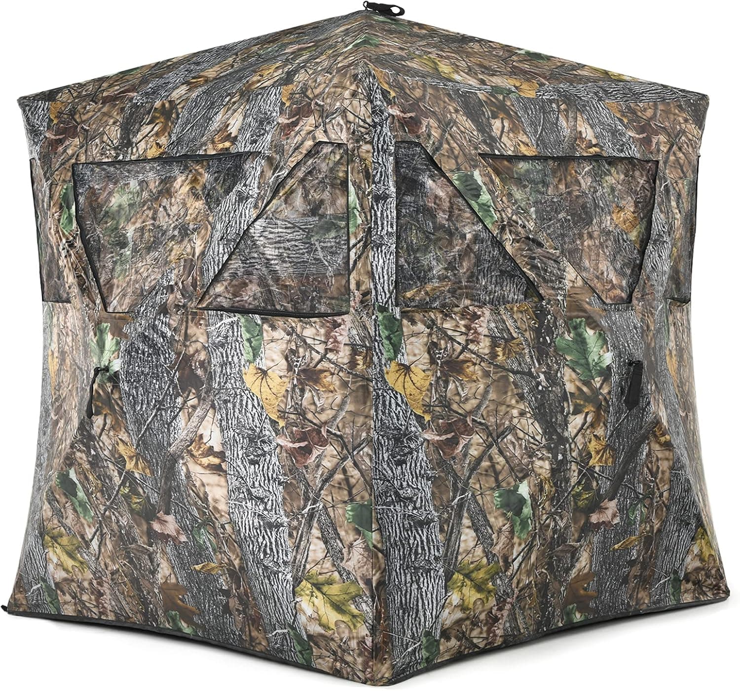 Tangkula 3 Person Pop up Ground Blind, Portable Hunting Blind with 360 Degree Mesh Windows, Carrying Bag & Ground Stakes, Camouflage Hunting Tent with Hub System, Camo Deer Blinds for Hunting