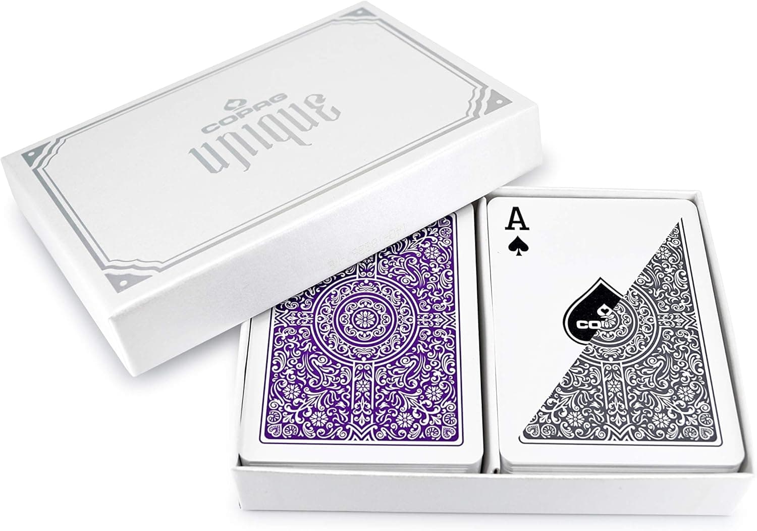 Copag Unique Luxury Design 100% Plastic Playing Cards, Poker Size Regular Index Purple/Grey Double Deck Set