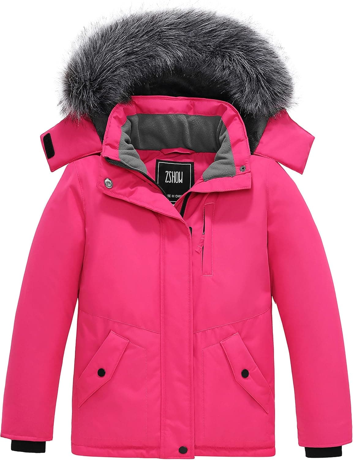 ZSHOW Girls' Water Resistant Winter Coat Soft Fleece Lined Cotton Padded Puffer Jacket