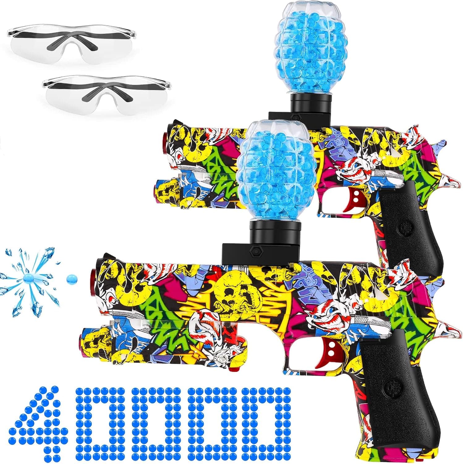 Water Ball Splatters - 2-Pack Electric Ball Splatter with 40000 Water Beads Automatic Splatter with Rechargeable Battery Outdoor Team Game Toy for Adults, Boys and Girls Age 12+
